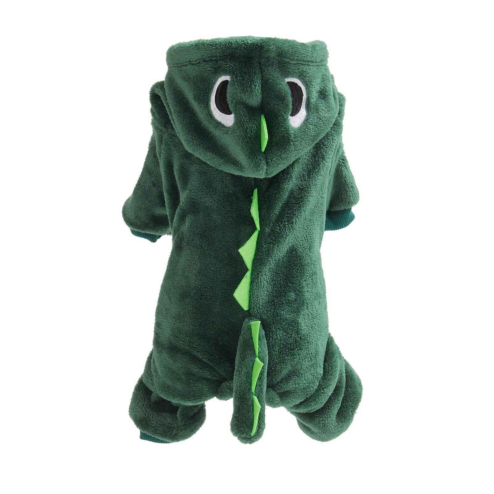 Dog Clothes Dinosaur Jumpsuits Fleece Hoodie Pajamas Jacket Cute Fancy Dress Dark Green S