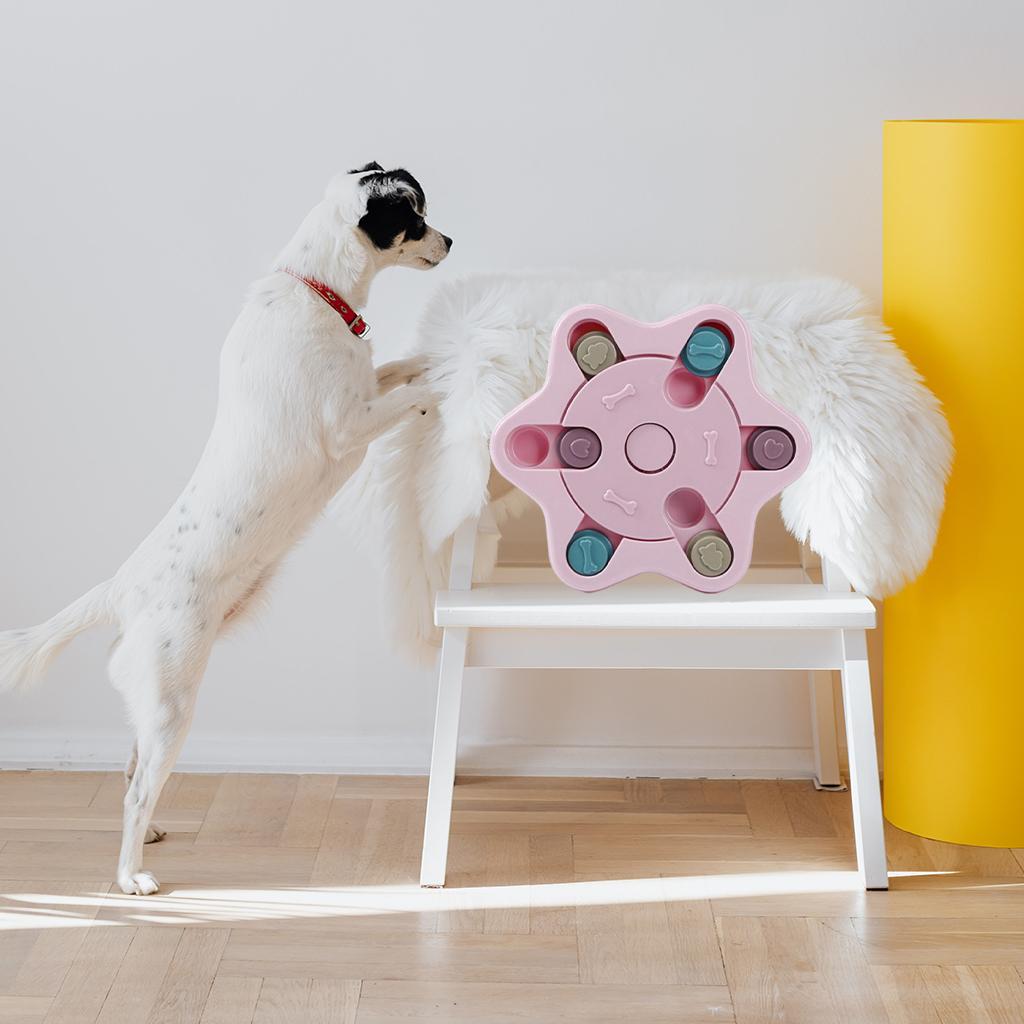 Dog Food Feeder Pet Puzzle Activity Toys Game Training Bowl Interactive Play Snowflake Pink