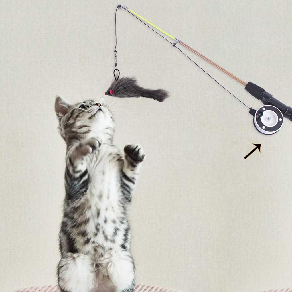 Colorful Funny Cat Stick Training Teething Rod Pet Wand Toys Gray mouse