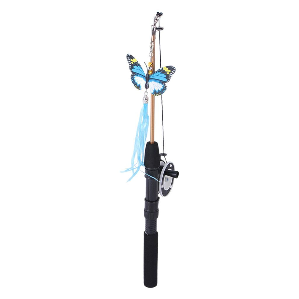Colorful Funny Cat Stick Training Teething Rod Pet Wand Toys Blue Butterfly