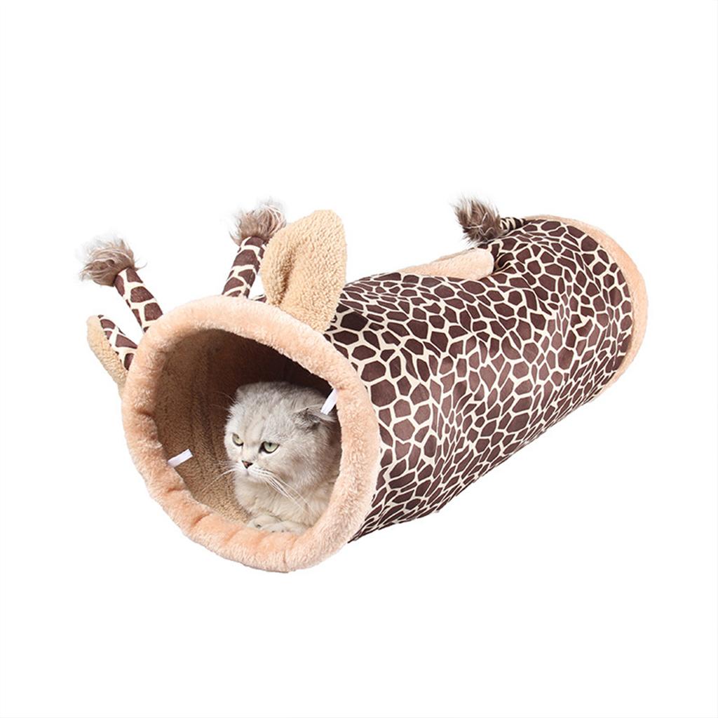 Cat Tunnel Foldable 2 Way Warm Nest Crinkle Hiding for Indoor Home Training Giraffe