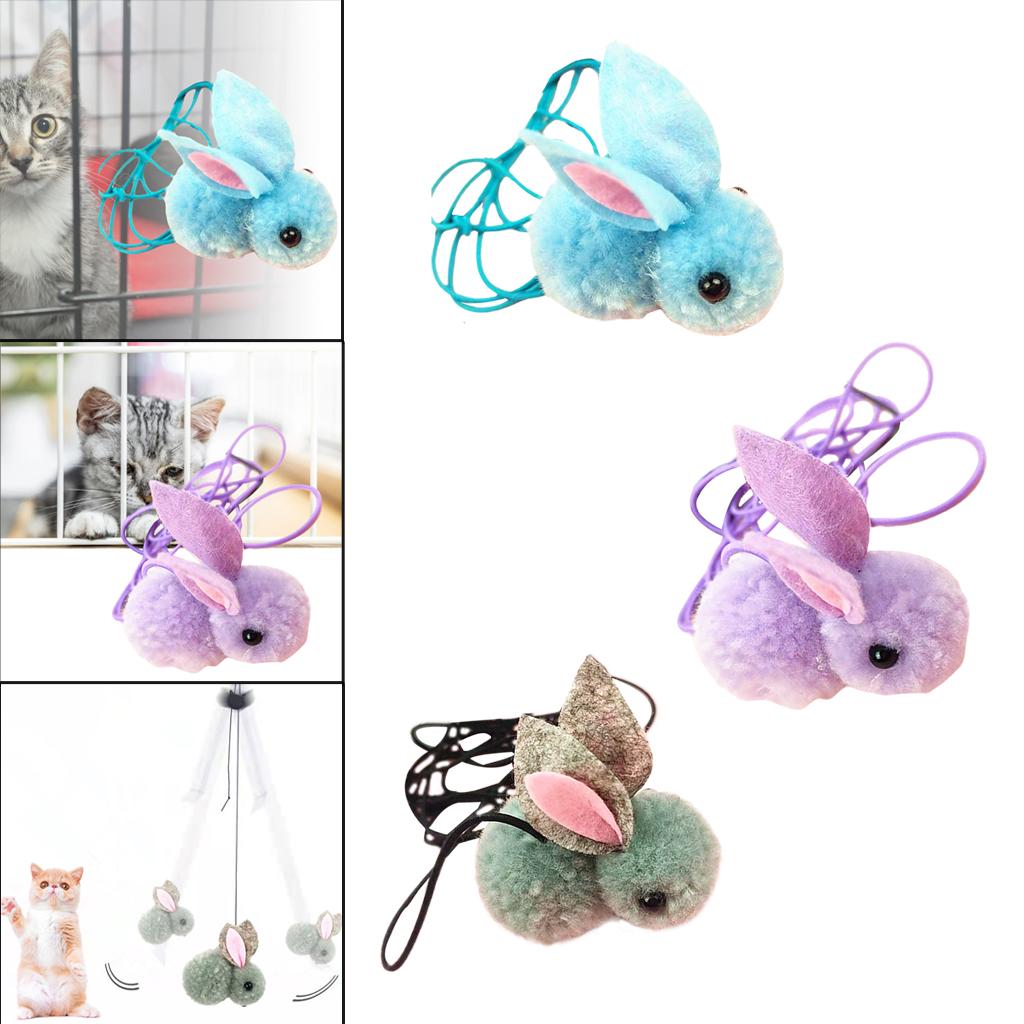 Cat Rabbit Toy Hanging Retractable Plush Exerciser Funny Cat Toys for Window Blue