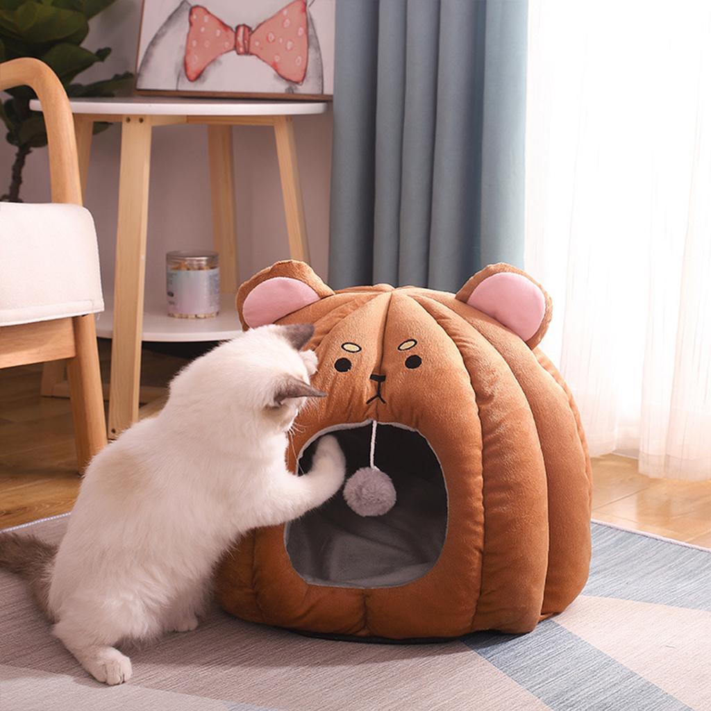 Cat Bed Warm Winter House Non-Slip Kennel Calming for Snooze Sleeping Bear