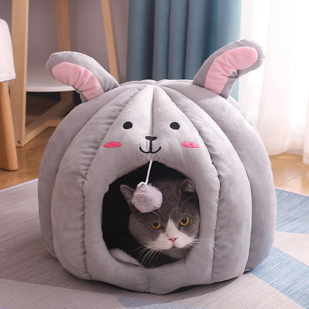 Cat Bed Warm Winter House Non-Slip Kennel Calming for Snooze Sleeping Rabbit