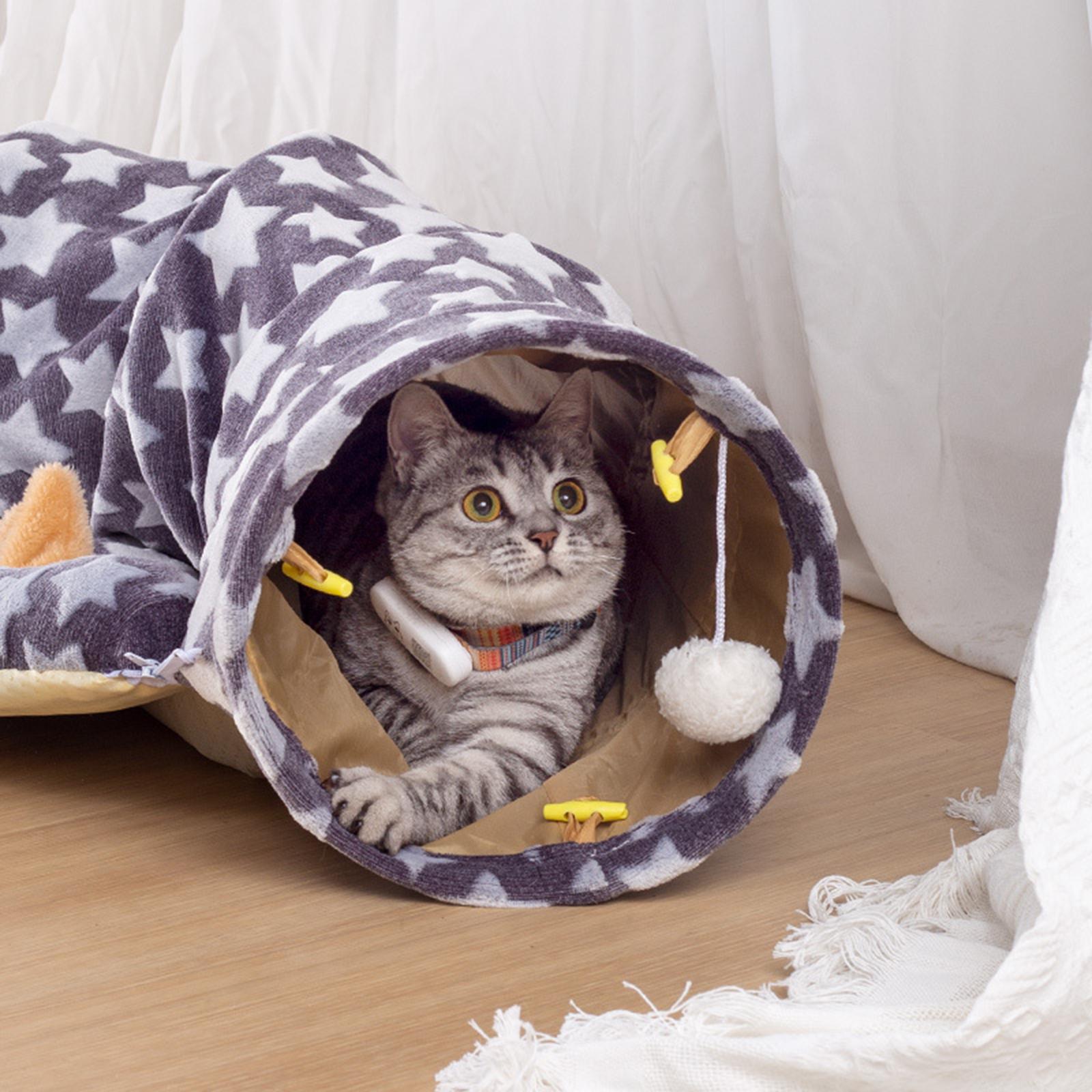 Cat Bed Play Tunnel with Scratching Ball Foldable Cushion Mat for Indoor Pet