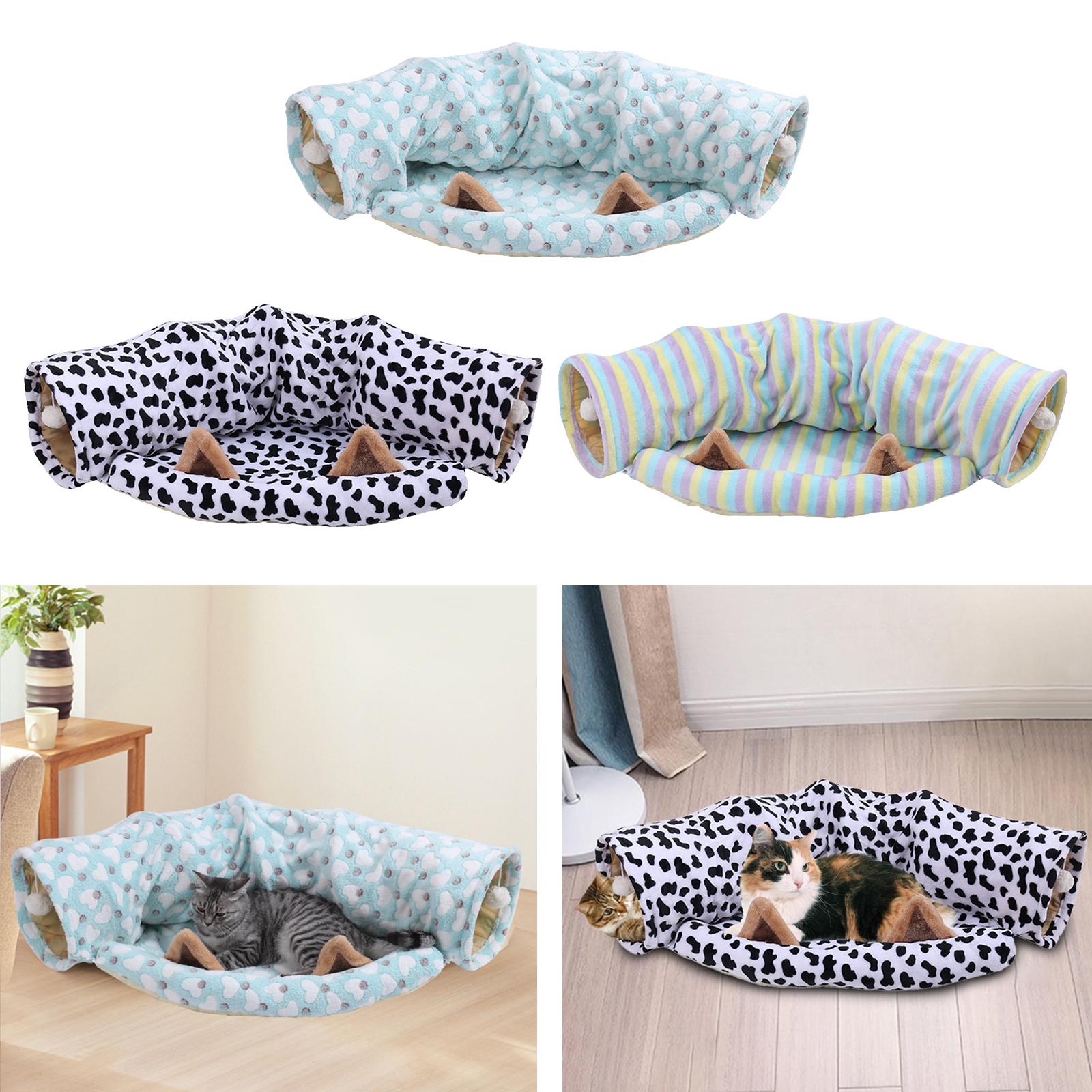 2-In-1 Cat Tunnel Tube Cushion Play Pet Toy Interactive Bedding Blue