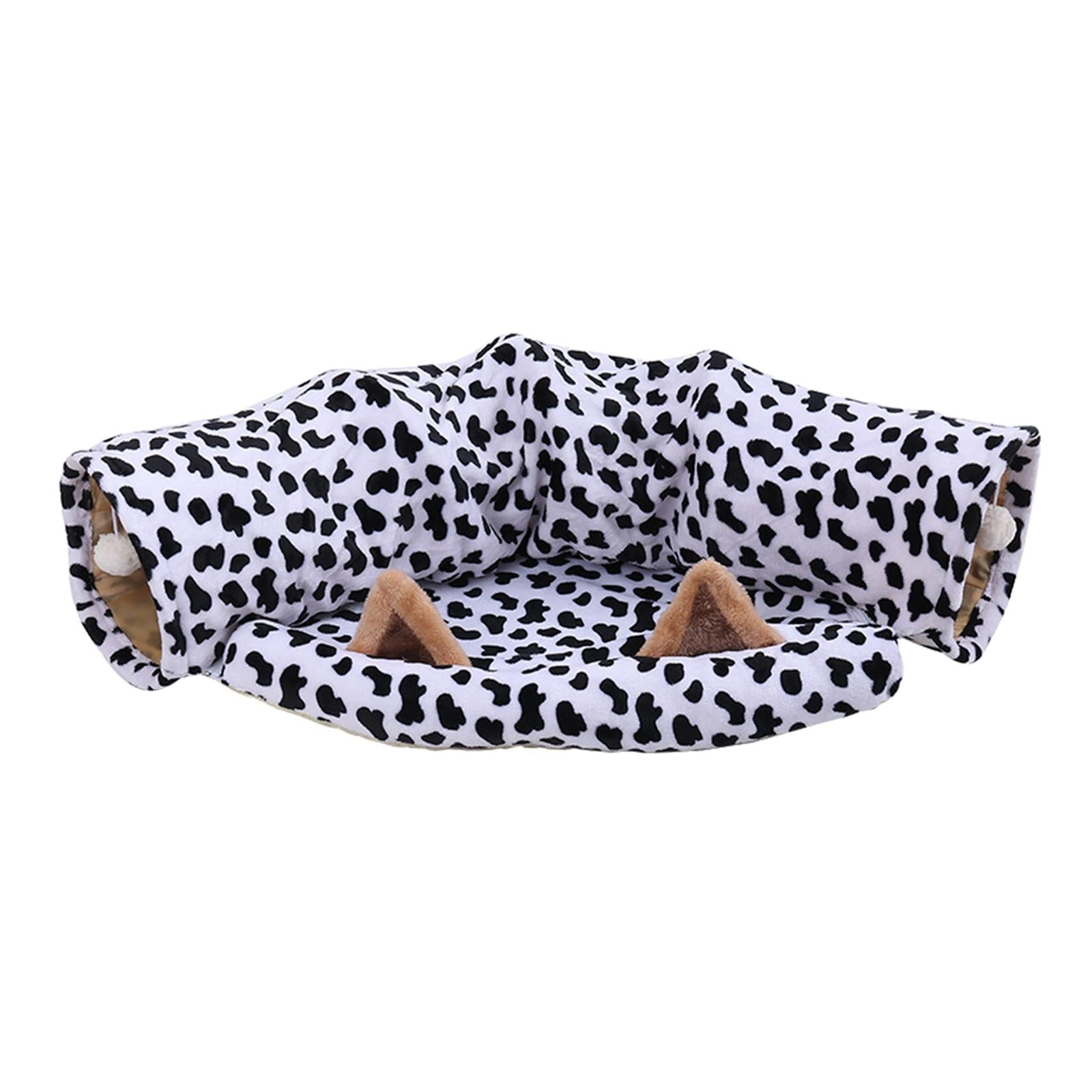 2-In-1 Cat Tunnel Tube Cushion Play Pet Toy Interactive Bedding Black white