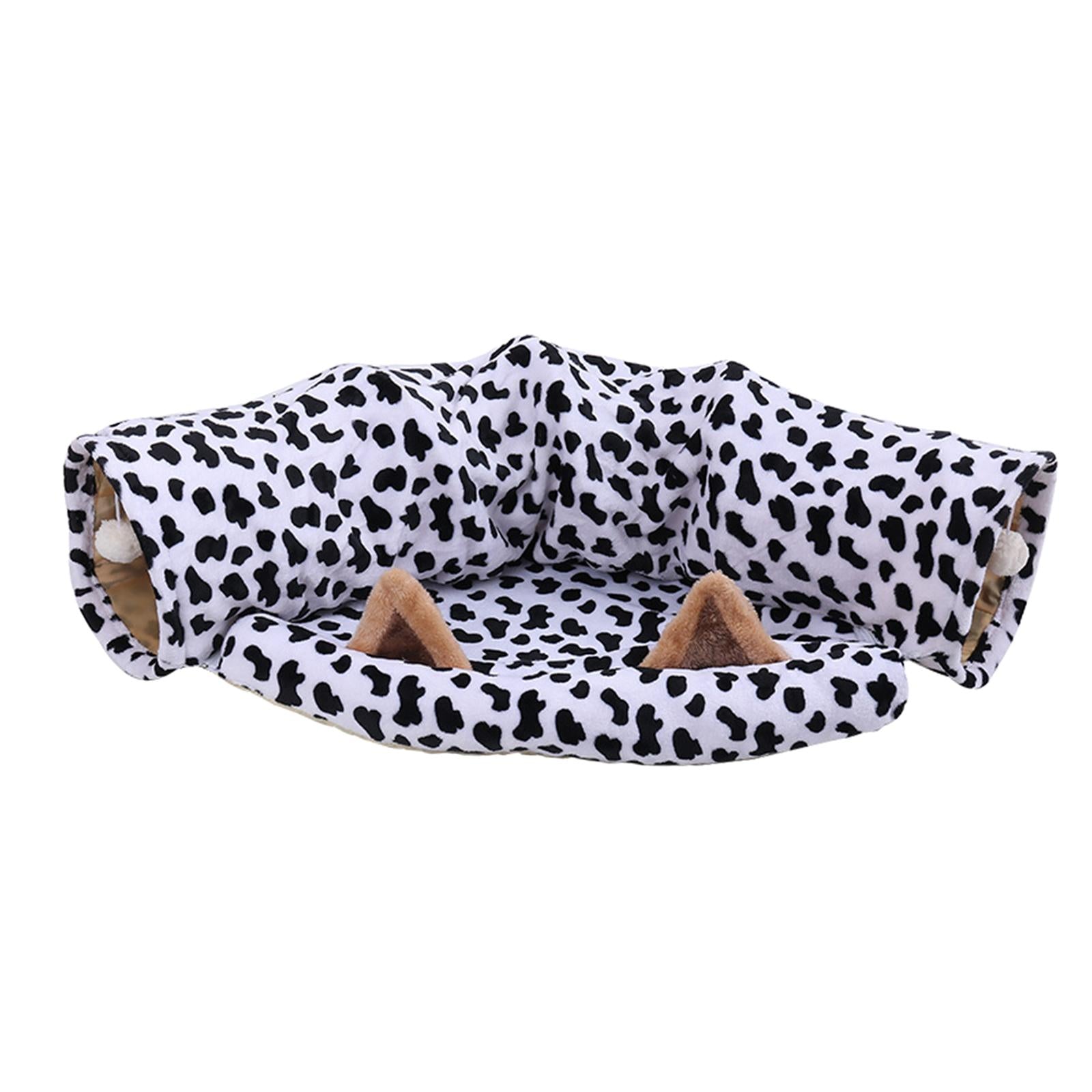 2-In-1 Cat Tunnel Tube Cushion Play Pet Toy Interactive Bedding Black white