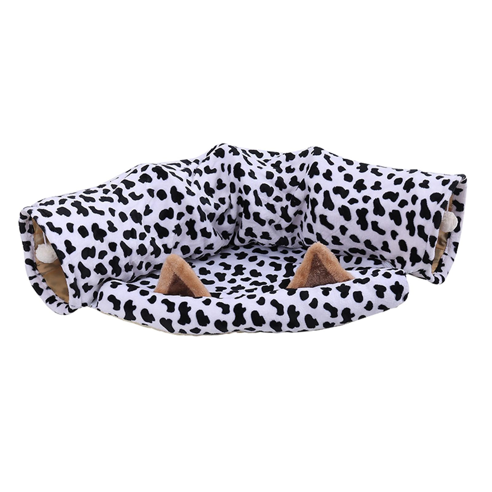 2-In-1 Cat Tunnel Tube Cushion Play Pet Toy Interactive Bedding Black white