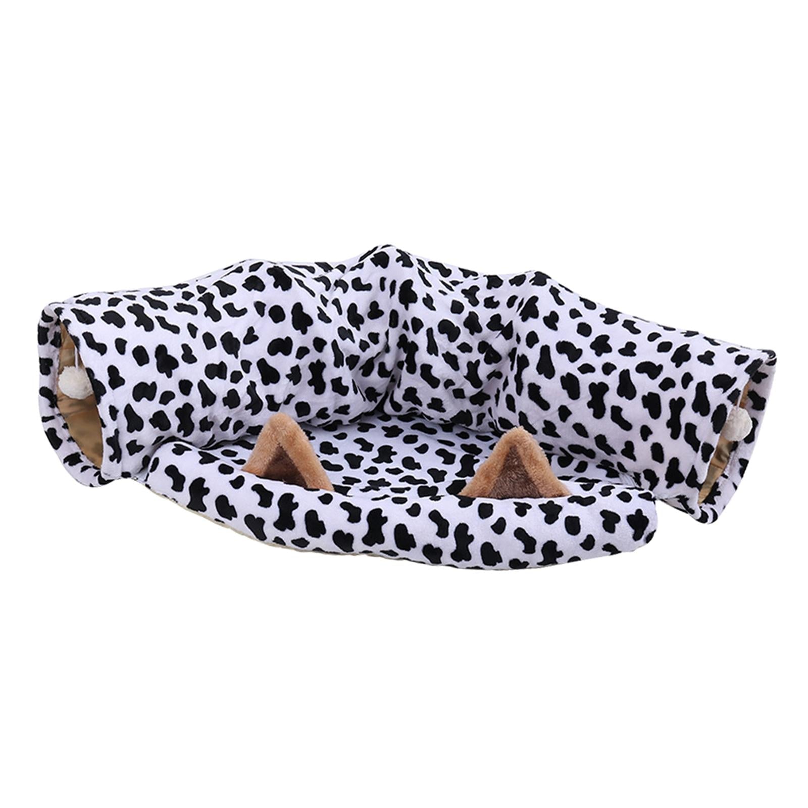 2-In-1 Cat Tunnel Tube Cushion Play Pet Toy Interactive Bedding Black white