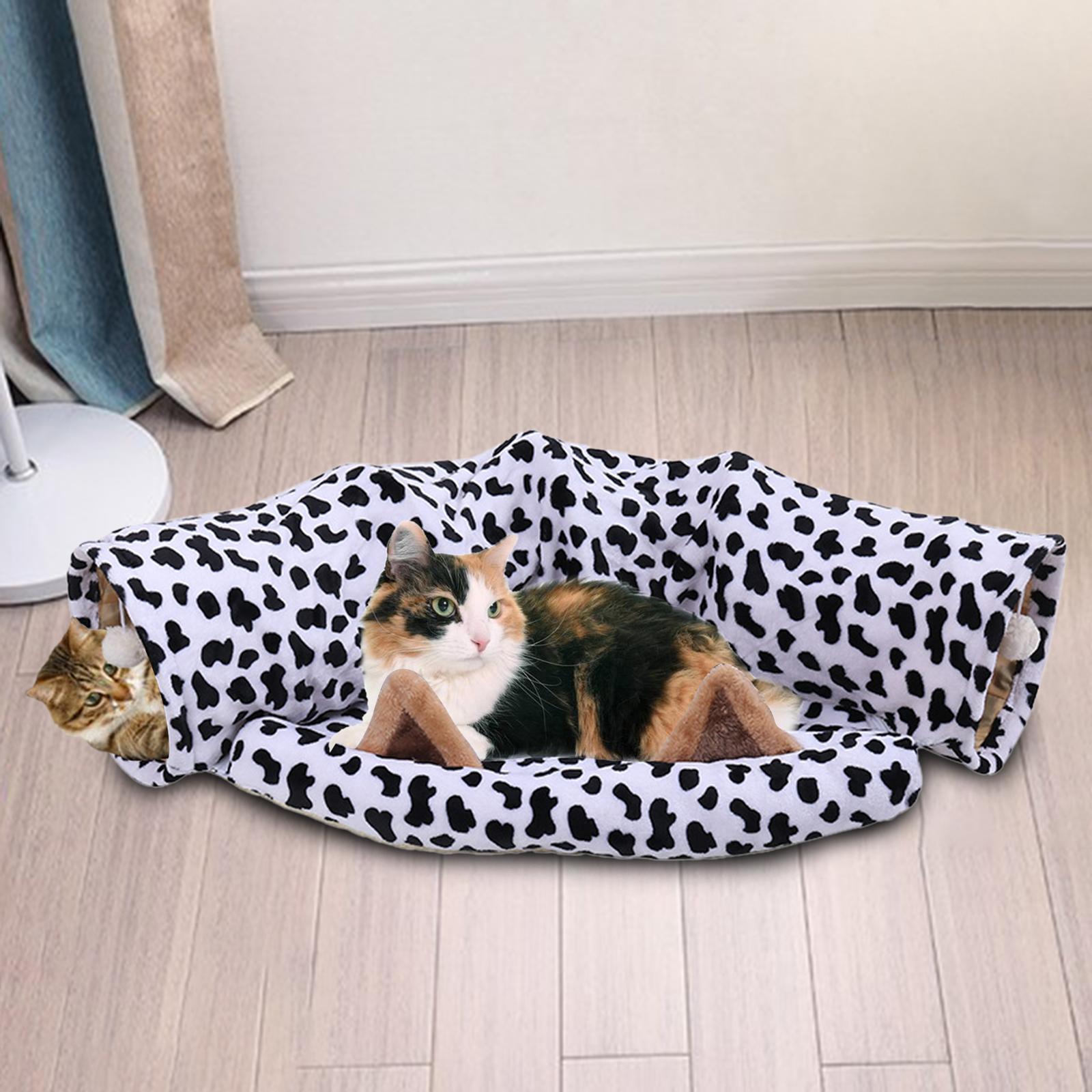 2-In-1 Cat Tunnel Tube Cushion Play Pet Toy Interactive Bedding Black white