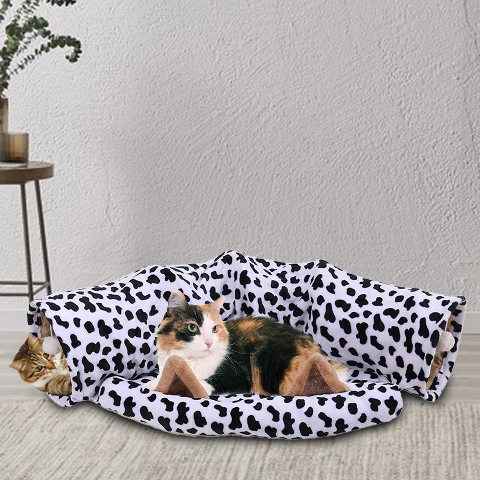 2-In-1 Cat Tunnel Tube Cushion Play Pet Toy Interactive Bedding Black white