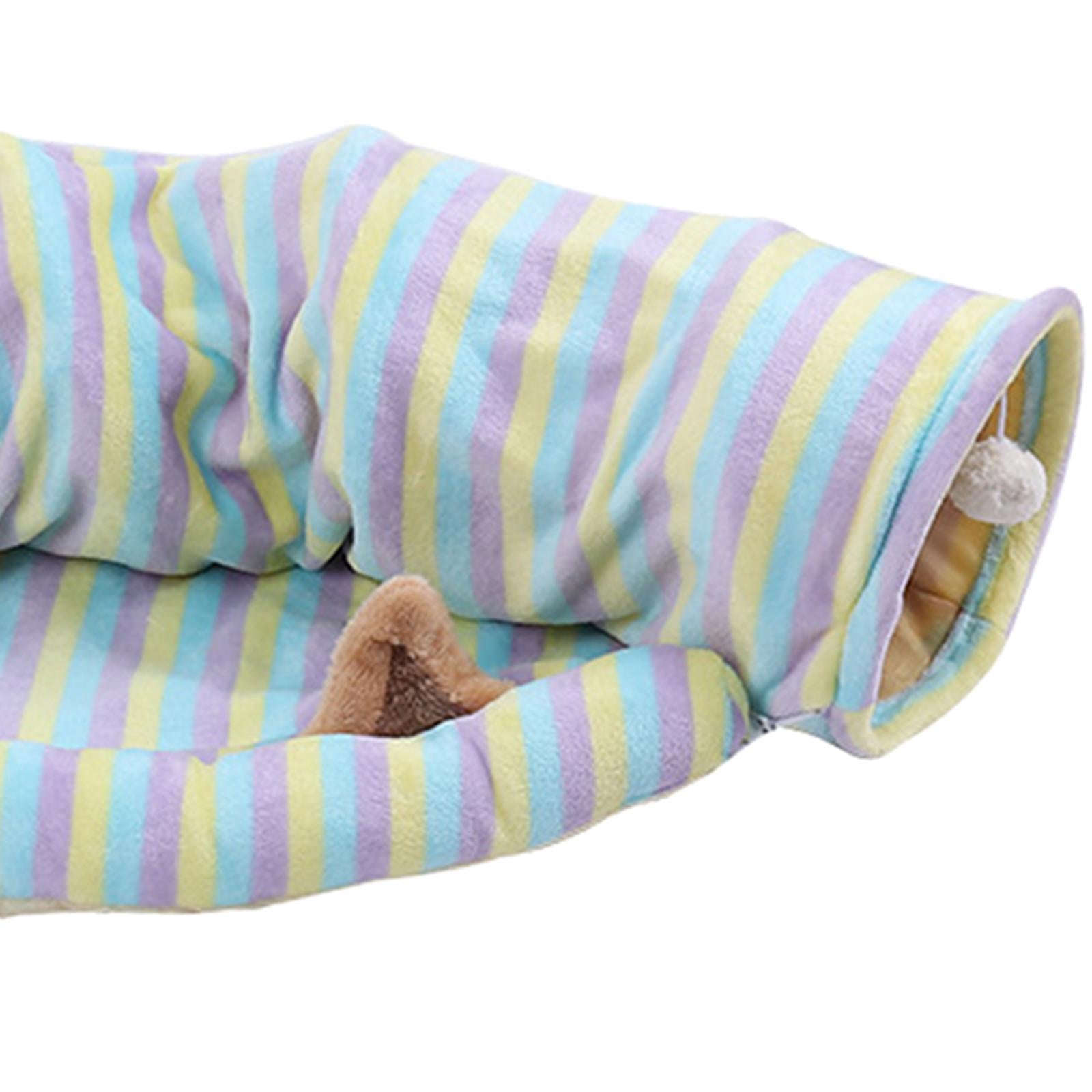 2-In-1 Cat Tunnel Tube Cushion Play Pet Toy Interactive Bedding Color bars