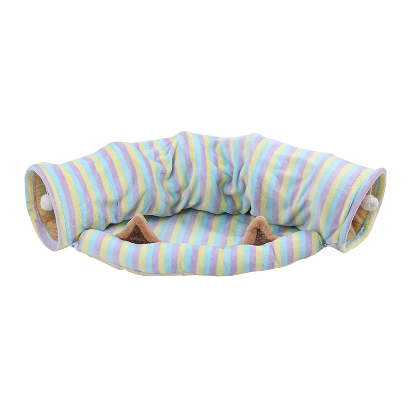 2-In-1 Cat Tunnel Tube Cushion Play Pet Toy Interactive Bedding Color bars