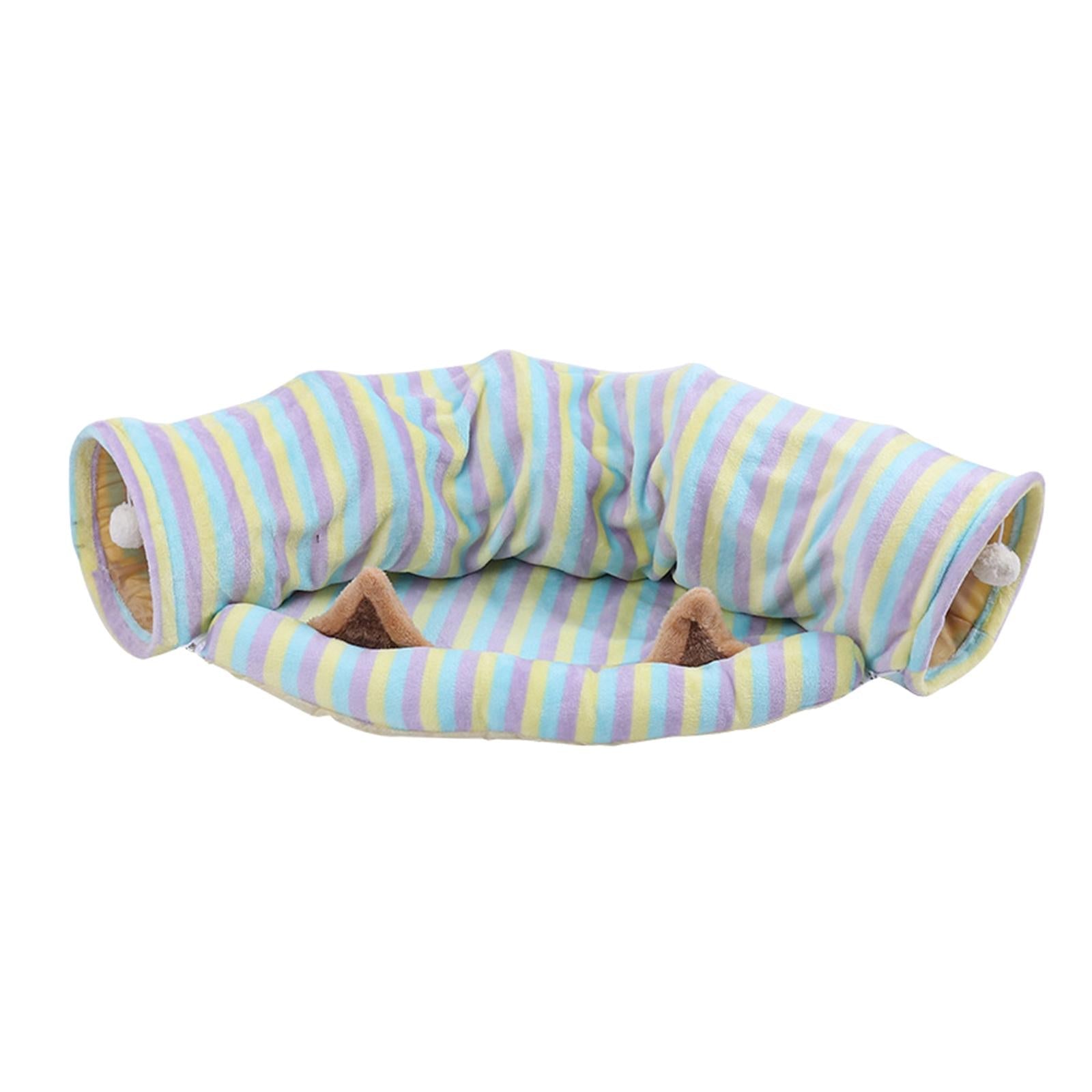 2-In-1 Cat Tunnel Tube Cushion Play Pet Toy Interactive Bedding Color bars