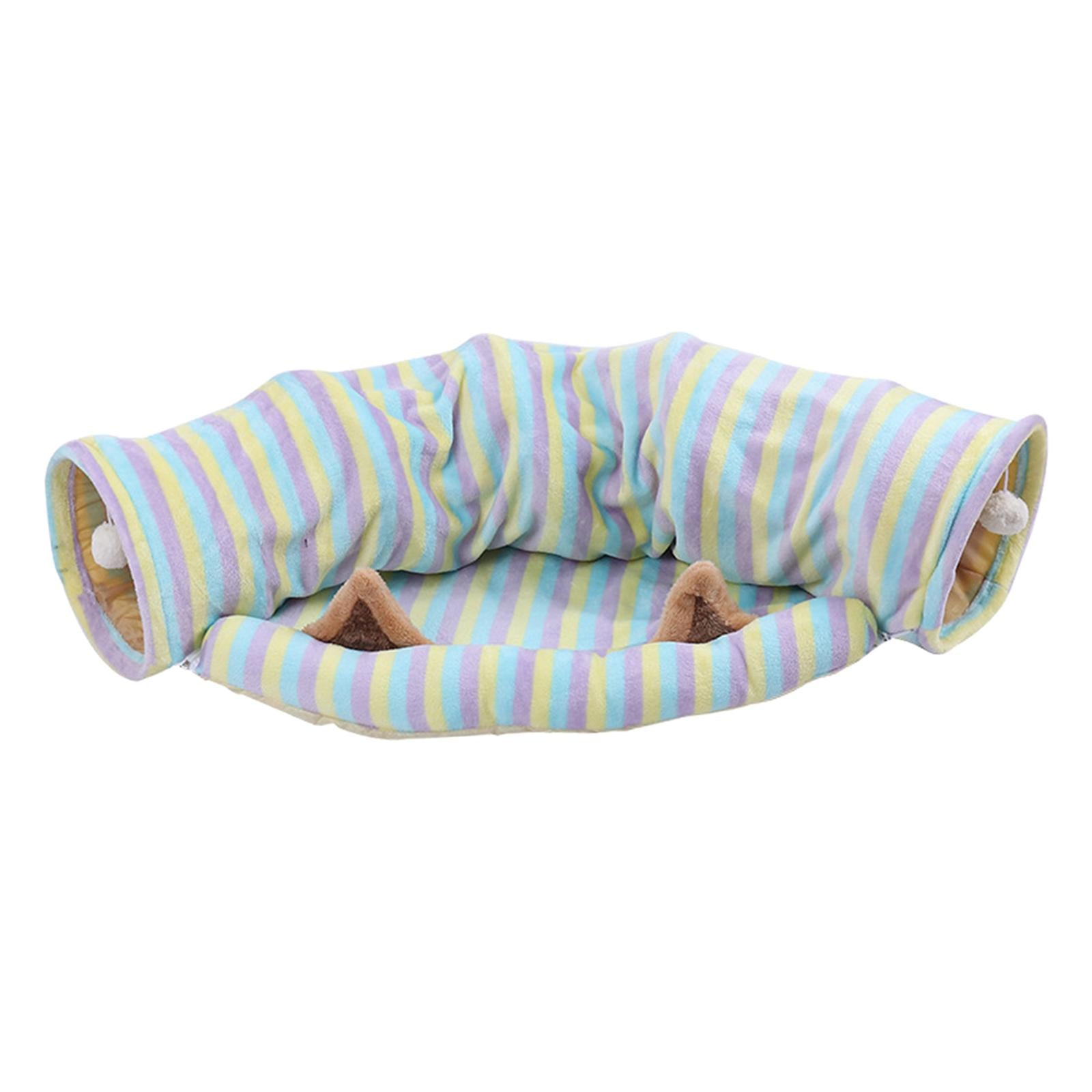 2-In-1 Cat Tunnel Tube Cushion Play Pet Toy Interactive Bedding Color bars