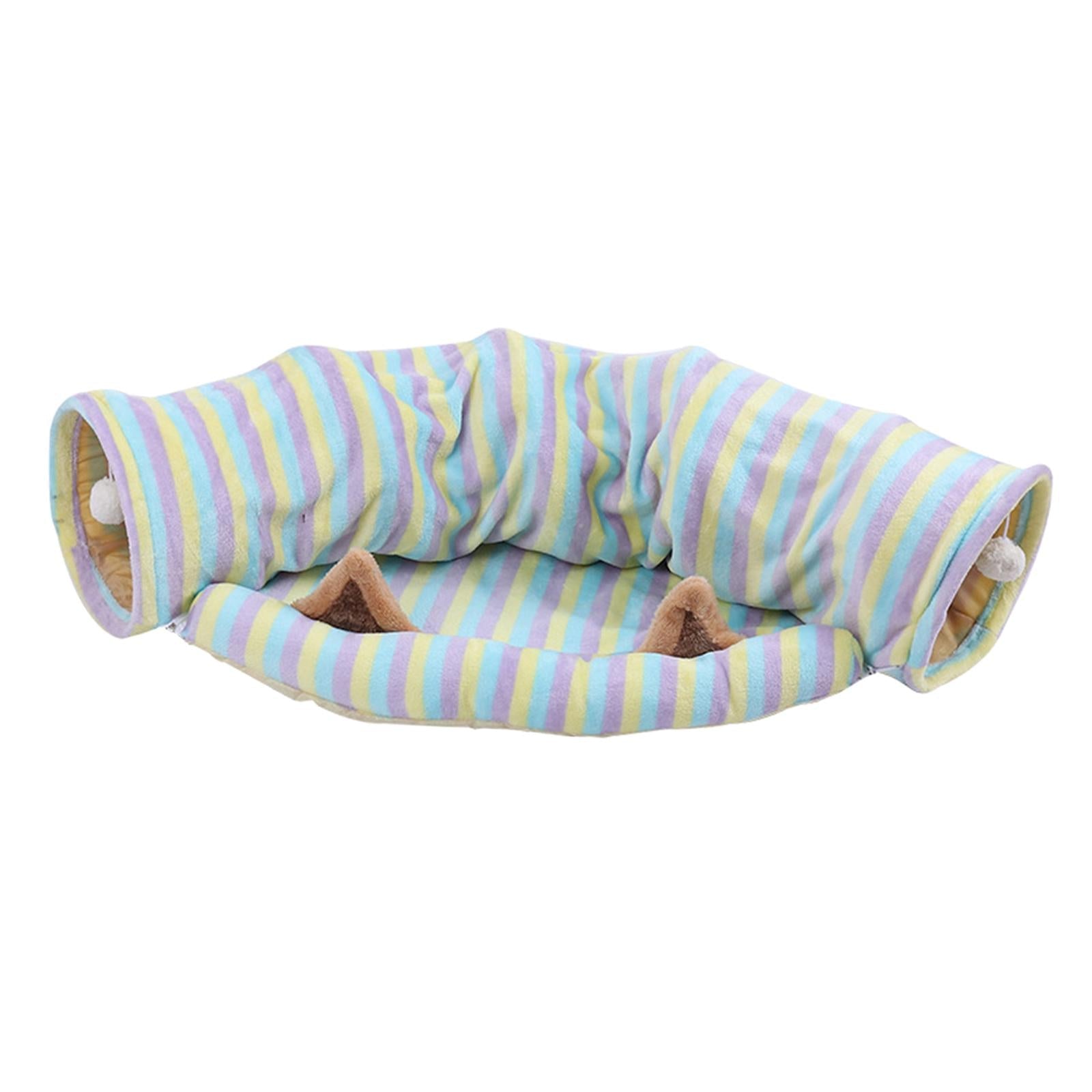 2-In-1 Cat Tunnel Tube Cushion Play Pet Toy Interactive Bedding Color bars