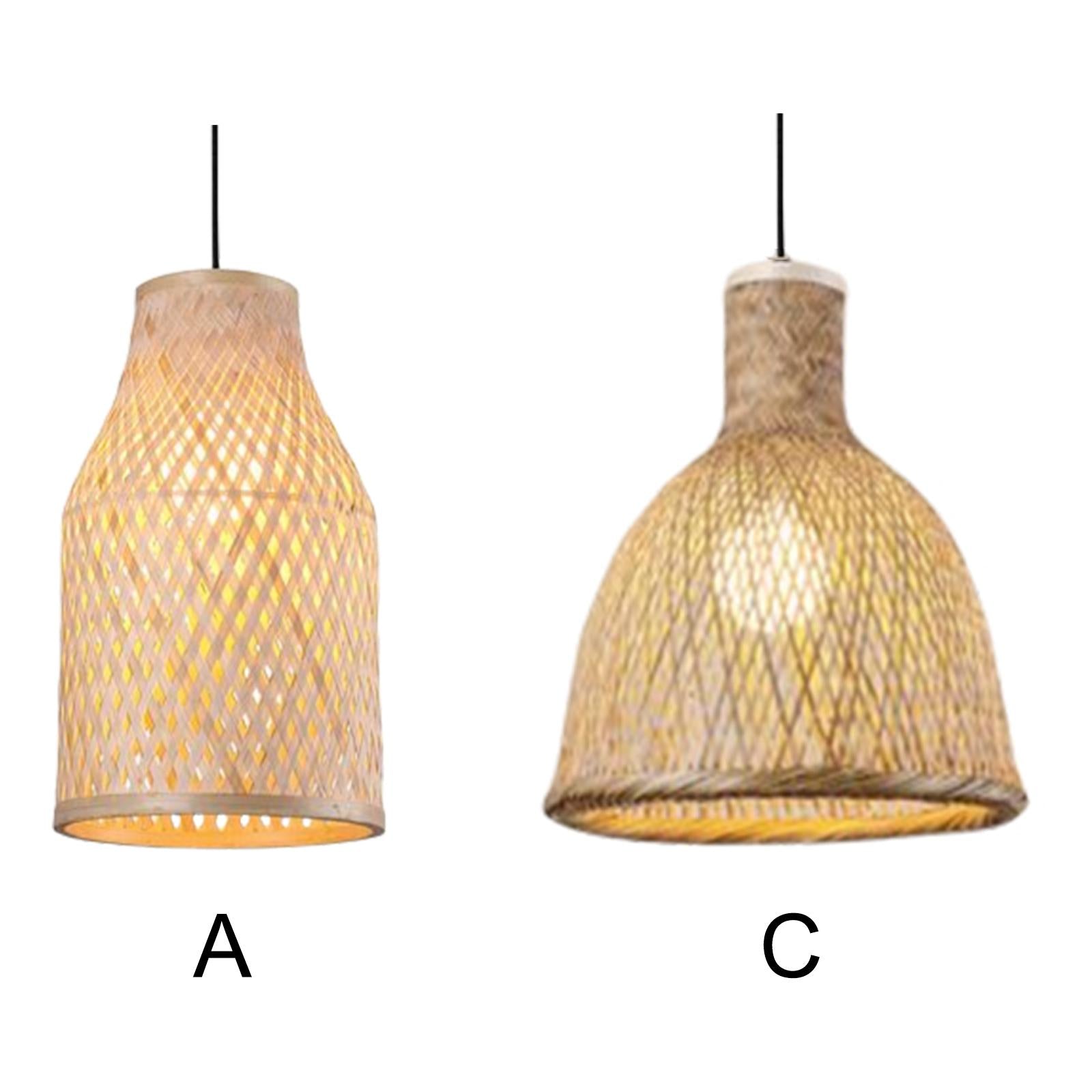 Bamboo Pendant Light Hanging Chandelier Lamp for Cafe Bar Bedroom Decoration 24x40cm