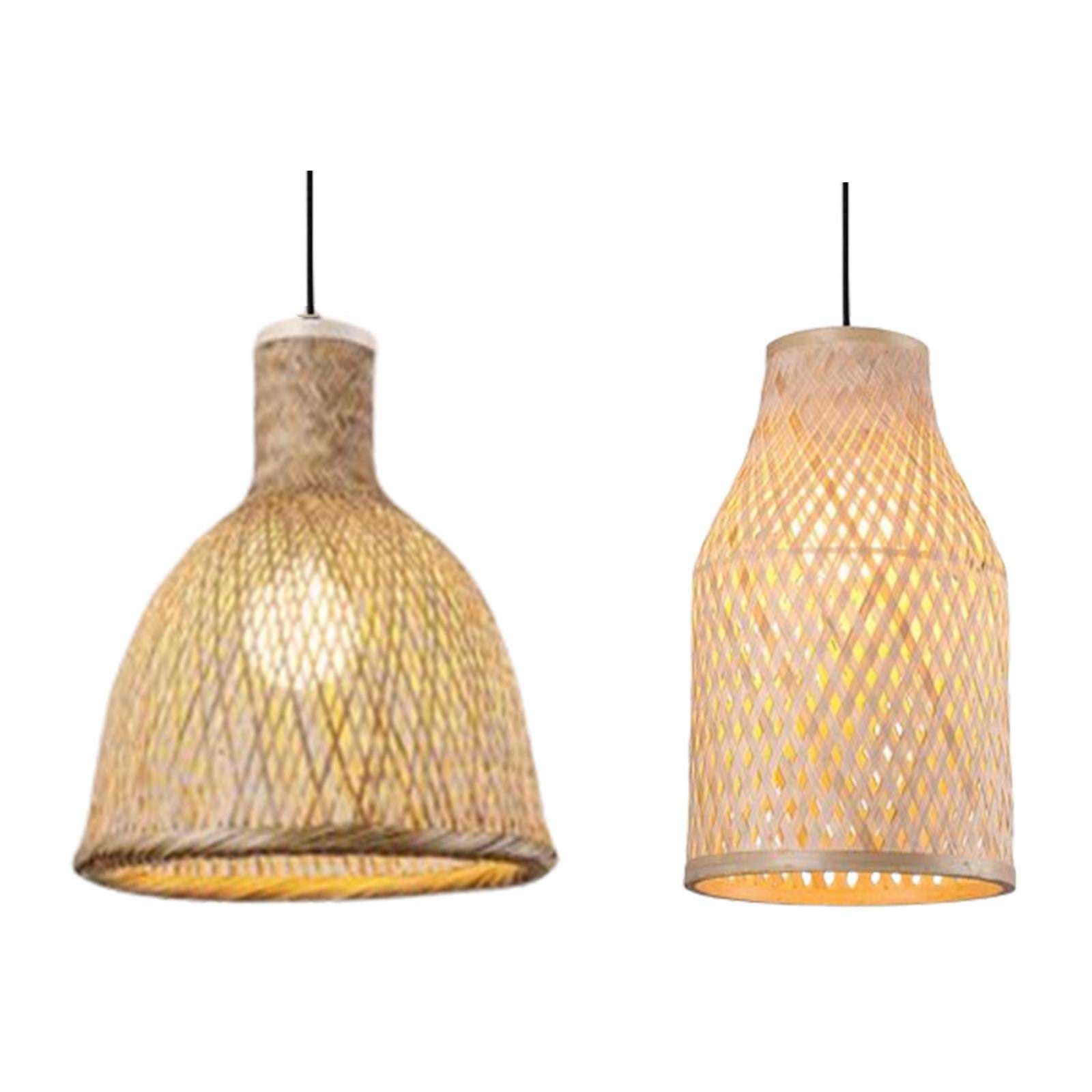 Bamboo Pendant Light Hanging Chandelier Lamp for Cafe Bar Bedroom Decoration 24x40cm