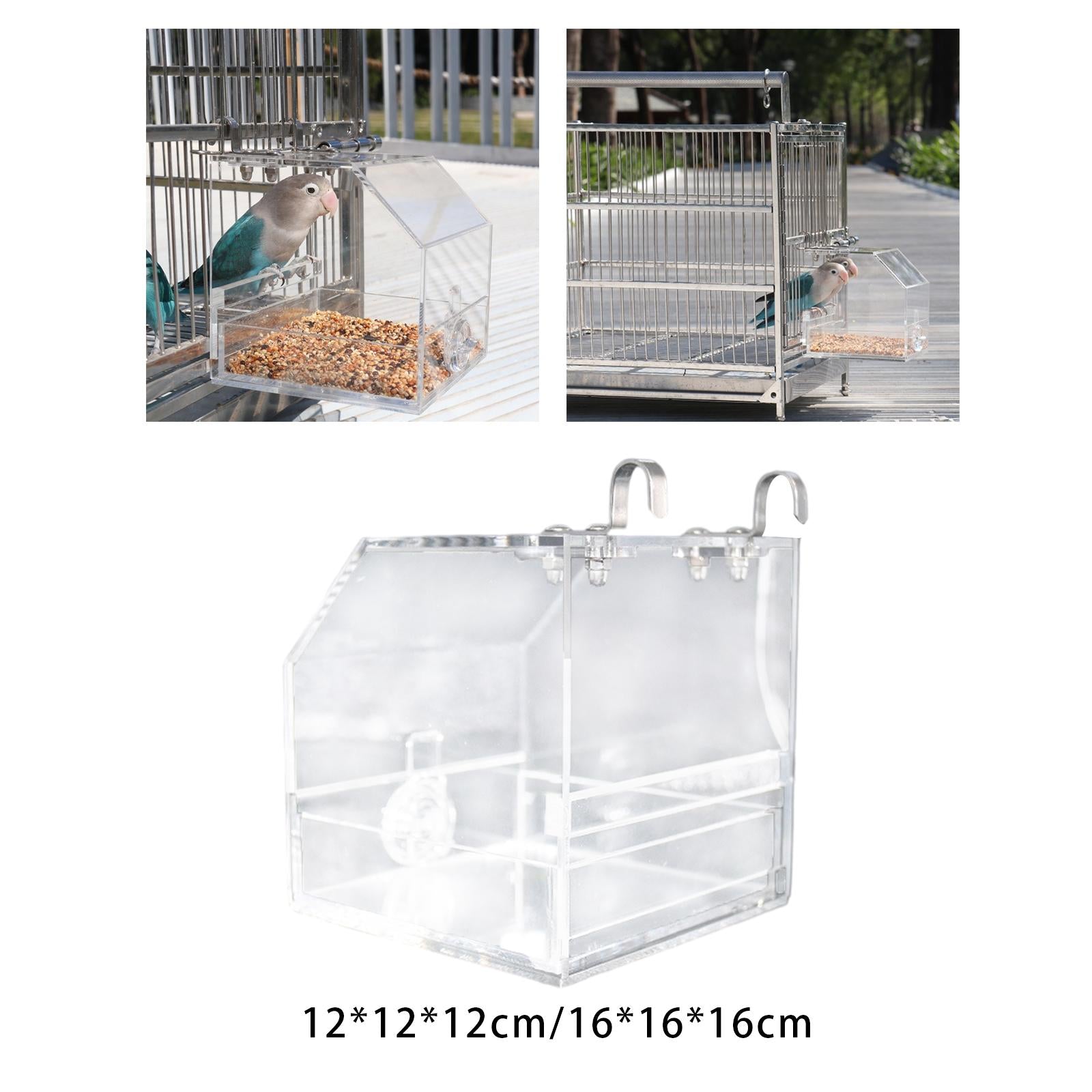 Clear Bird Cage Feeder Acrylic Hanging Pet Feeder Food Dish Feeding Box S