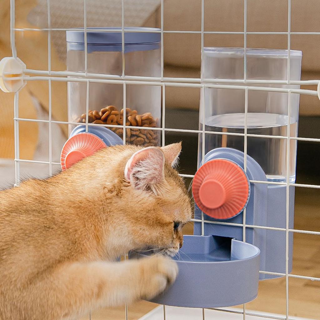 Automatic Food Water Dispenser Dog Cat Water Drinker Pet Feeding Bowls Set White
