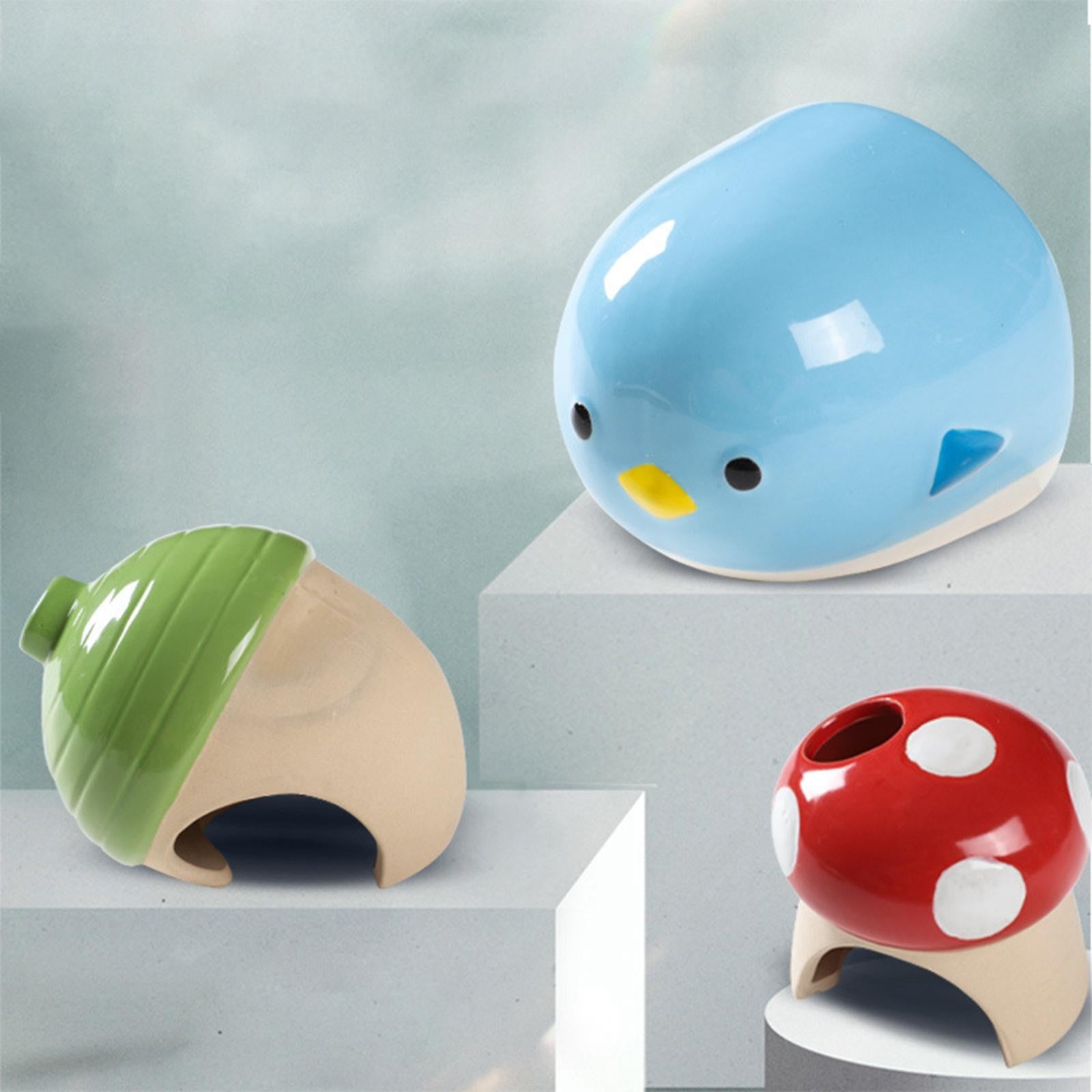 Cartoon Ceramic Hamster House Hideout Cave Small Animal Hut Green acorn