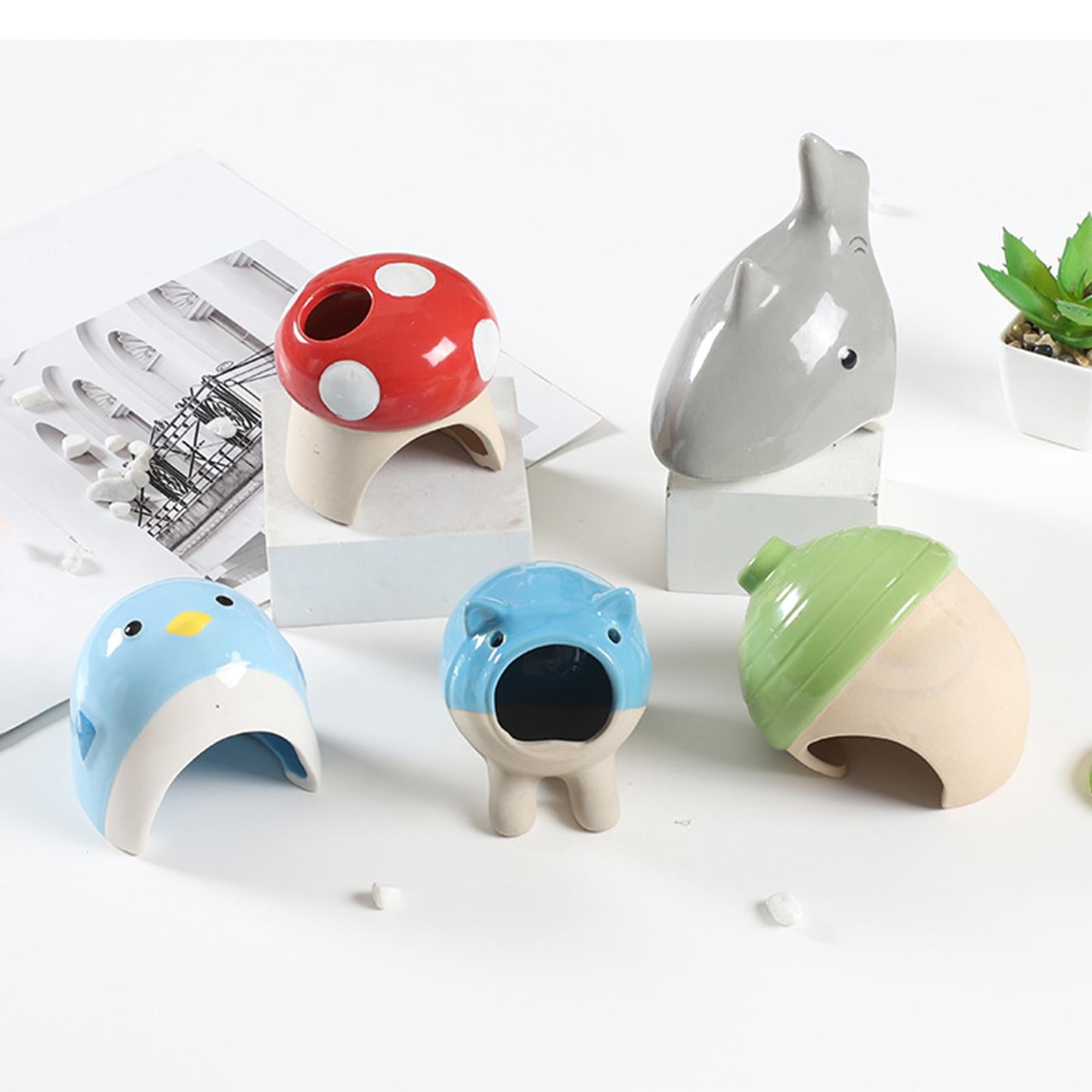 Cartoon Ceramic Hamster House Hideout Cave Small Animal Hut Green acorn
