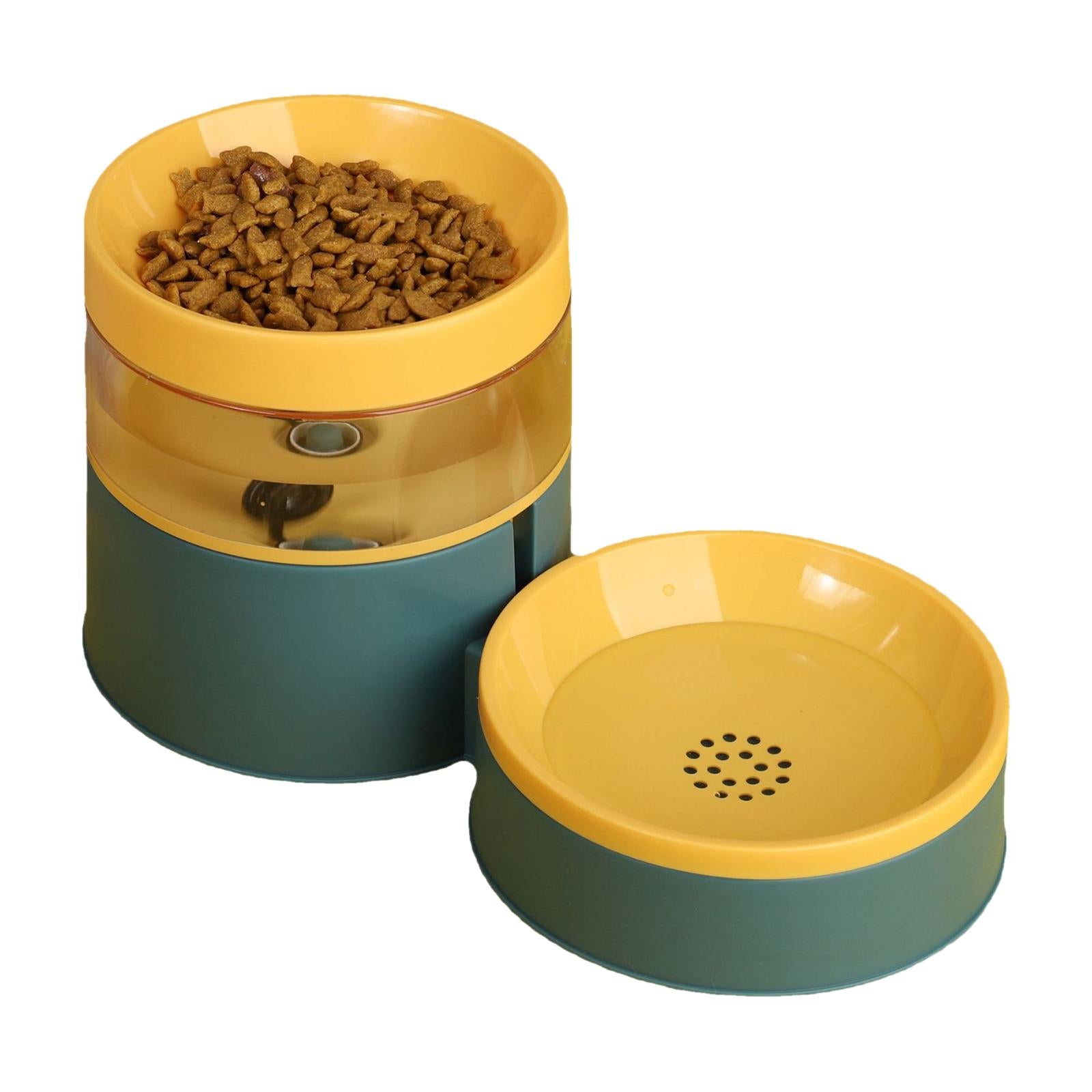 Automatic Pet Feeders Food Bowl Water Feeding Drinking Dish Yellow Green