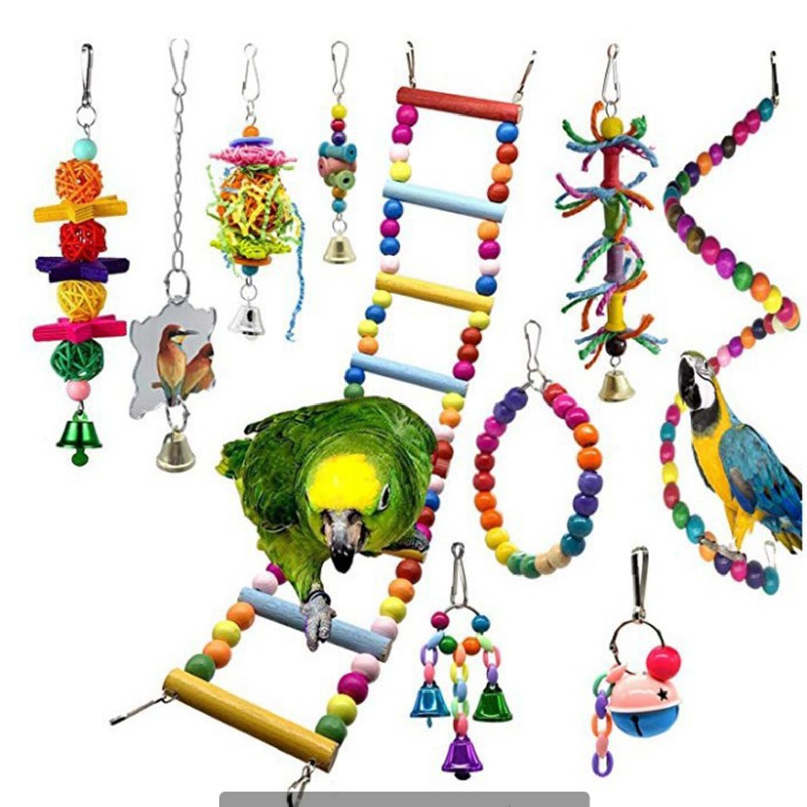10Pcs Parrot Swing Toys Natural Wood Beads for Finches Parakeet Conures
