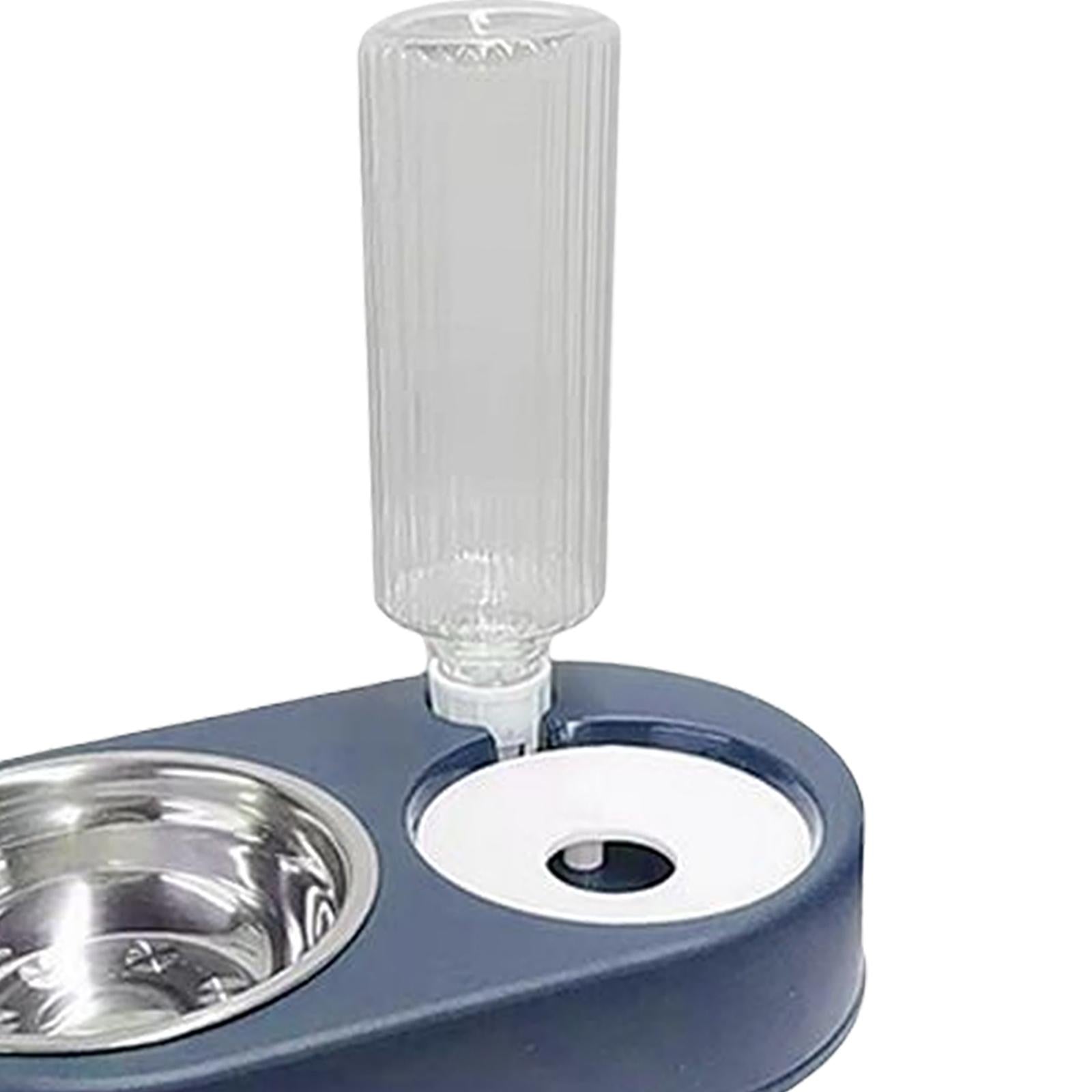 2 in 1 Cat Water and Food Bowls Set with Automatic Waterer Bottle for Puppy Blue