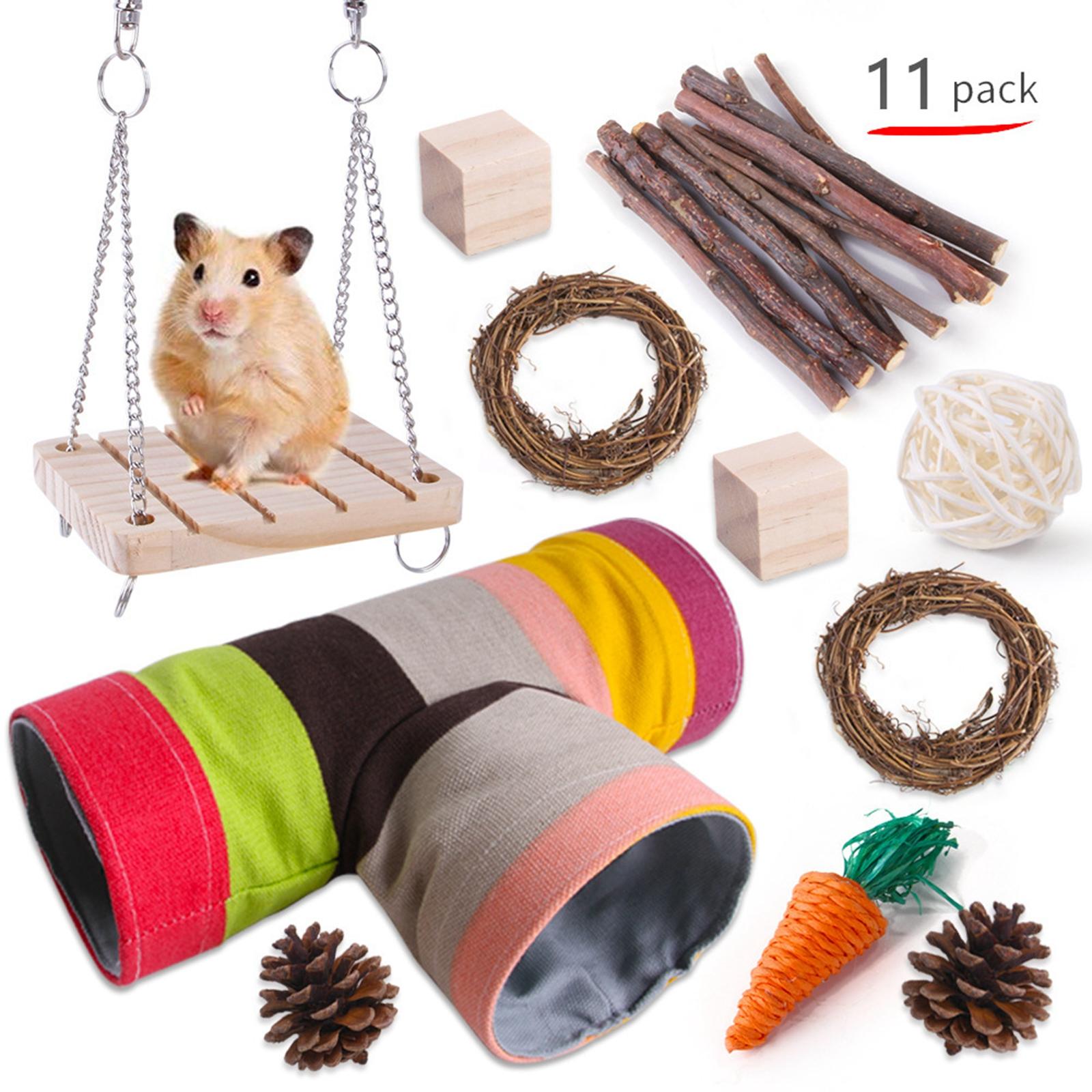 11x Hamster Chew Toys Set Bite Grind Teeth Toy Chinchilla Cage Accessories B