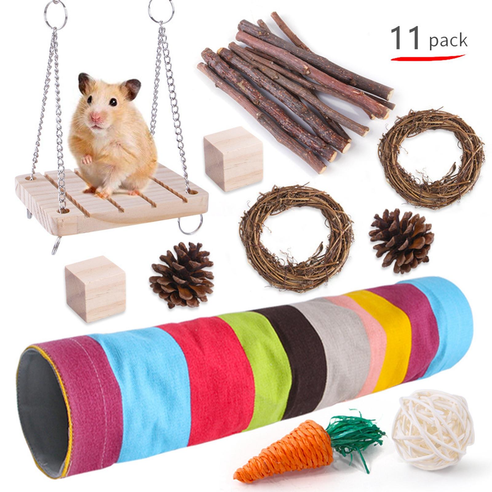 11x Hamster Chew Toys Set Bite Grind Teeth Toy Chinchilla Cage Accessories D