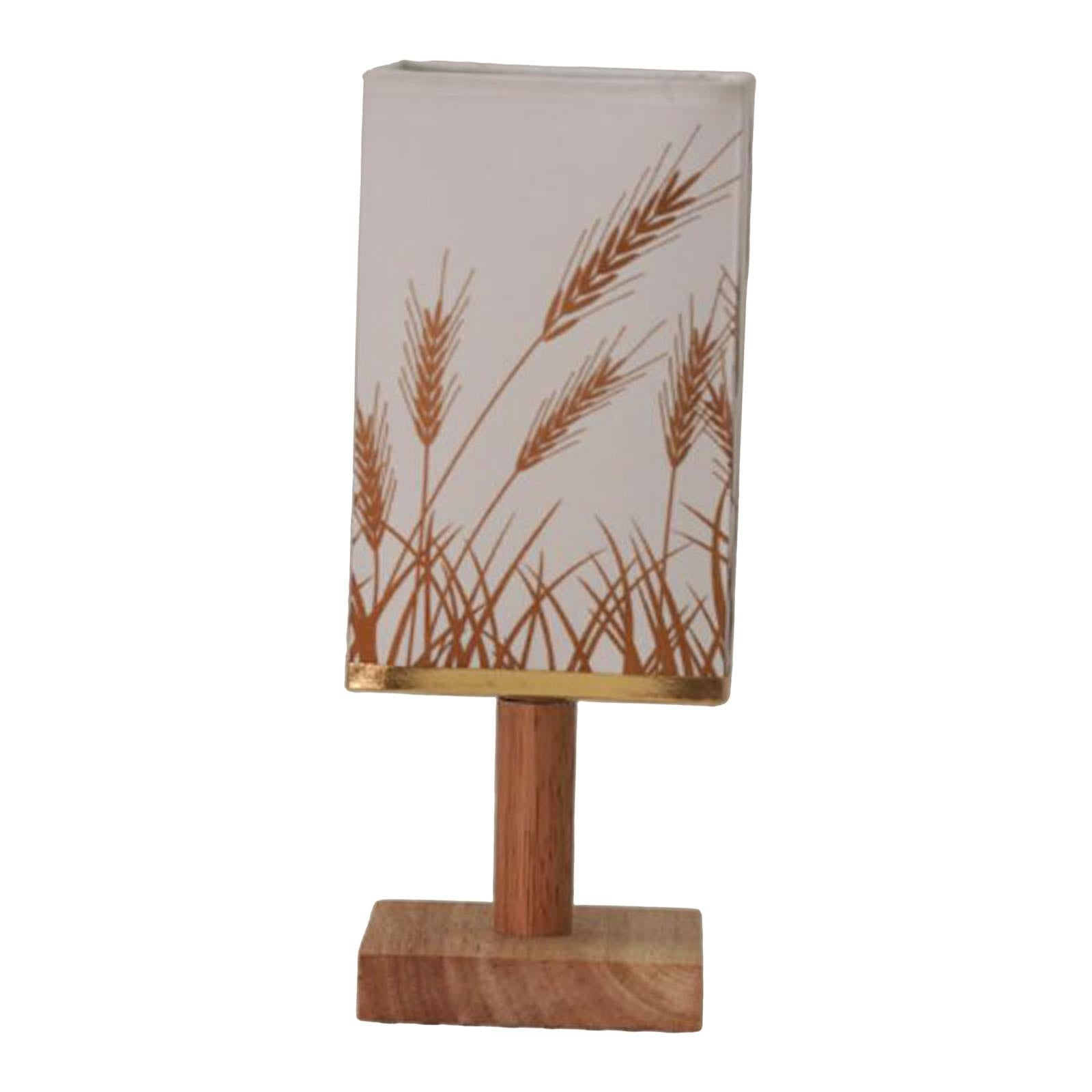 Bedside Table Lamp Decorative with Flaxen Fabric Shade Wood Base Warm White Wheat