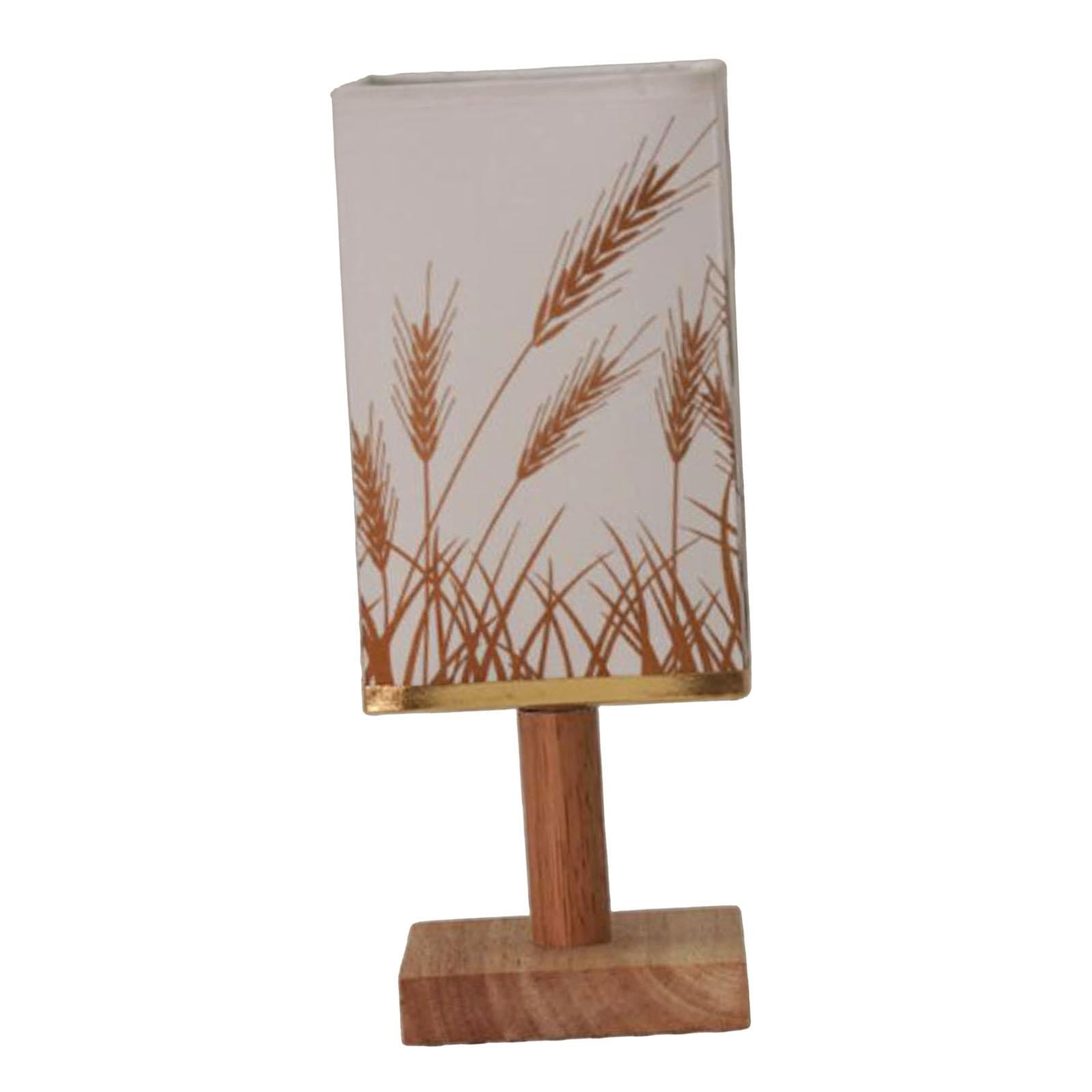 Bedside Table Lamp Decorative with Flaxen Fabric Shade Wood Base Warm White Wheat