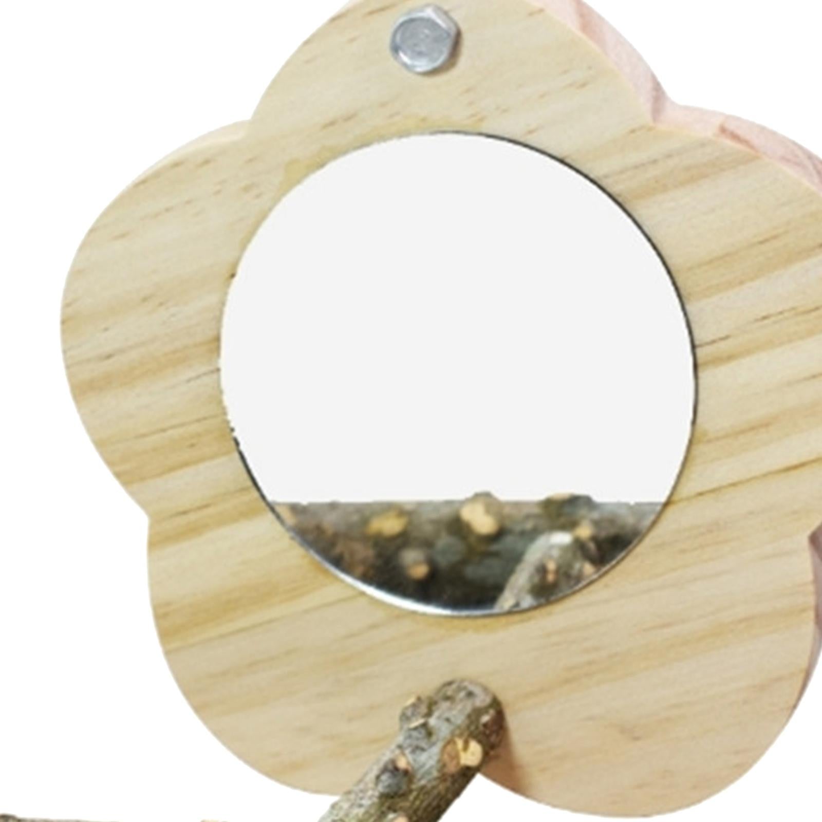 Bird Perch with Mirror Parrot Cage Toy for Lovebirds Budgies Canaries Wood