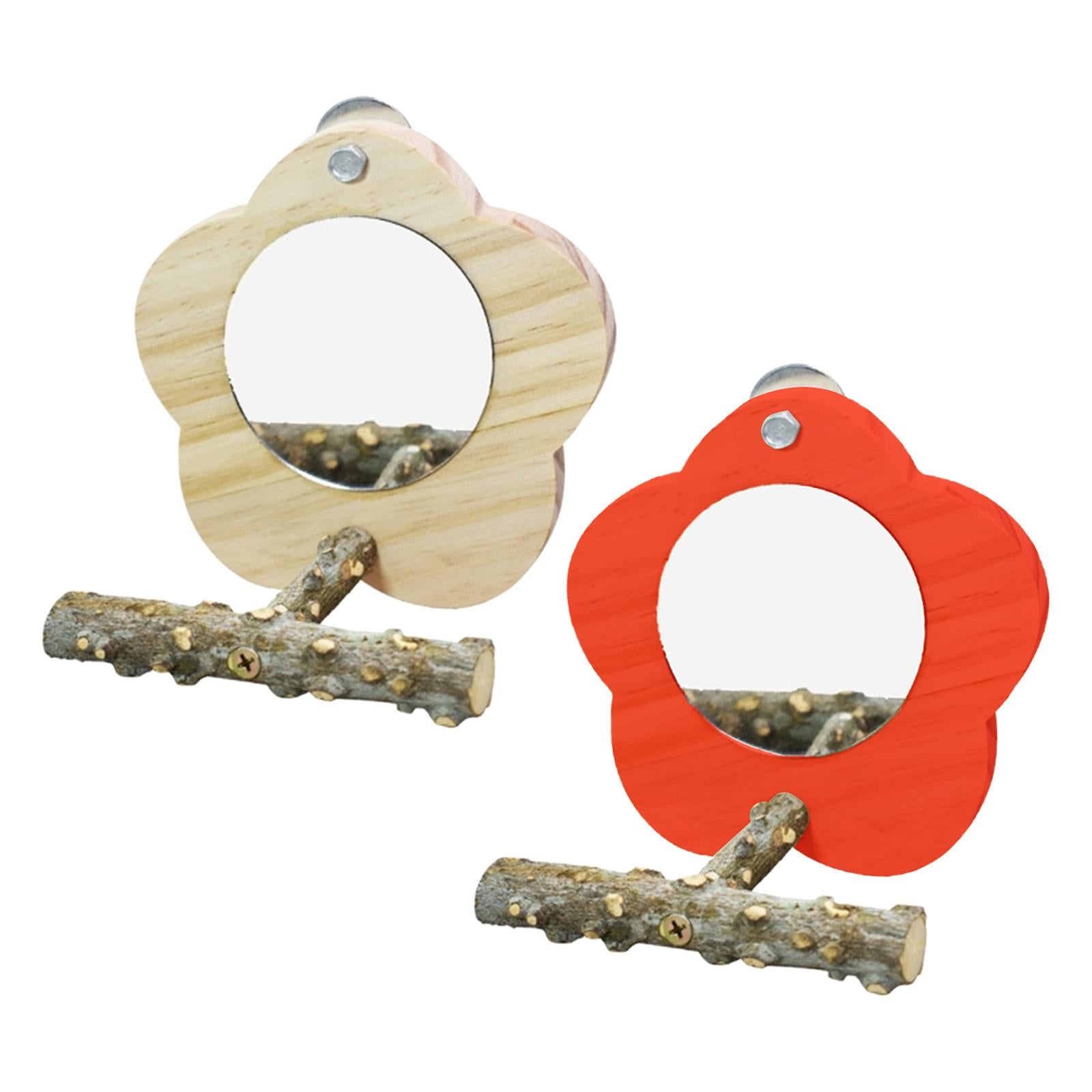Bird Perch with Mirror Parrot Cage Toy for Lovebirds Budgies Canaries Wood