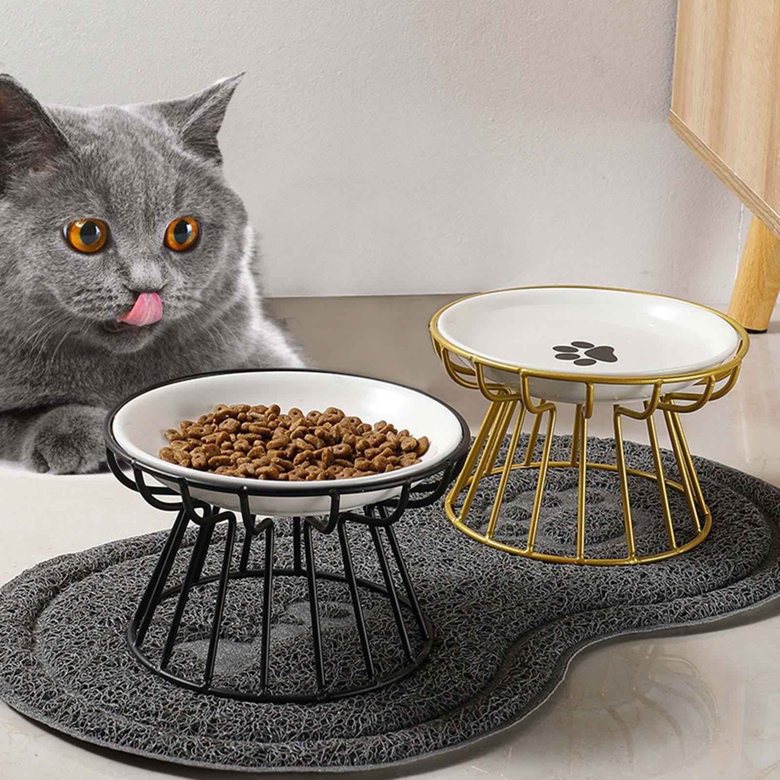 Pet Ceramic Bowl Pet Food Water Bowl Cat Food Bowl Cat Elevated Feeder Paw Print Plate