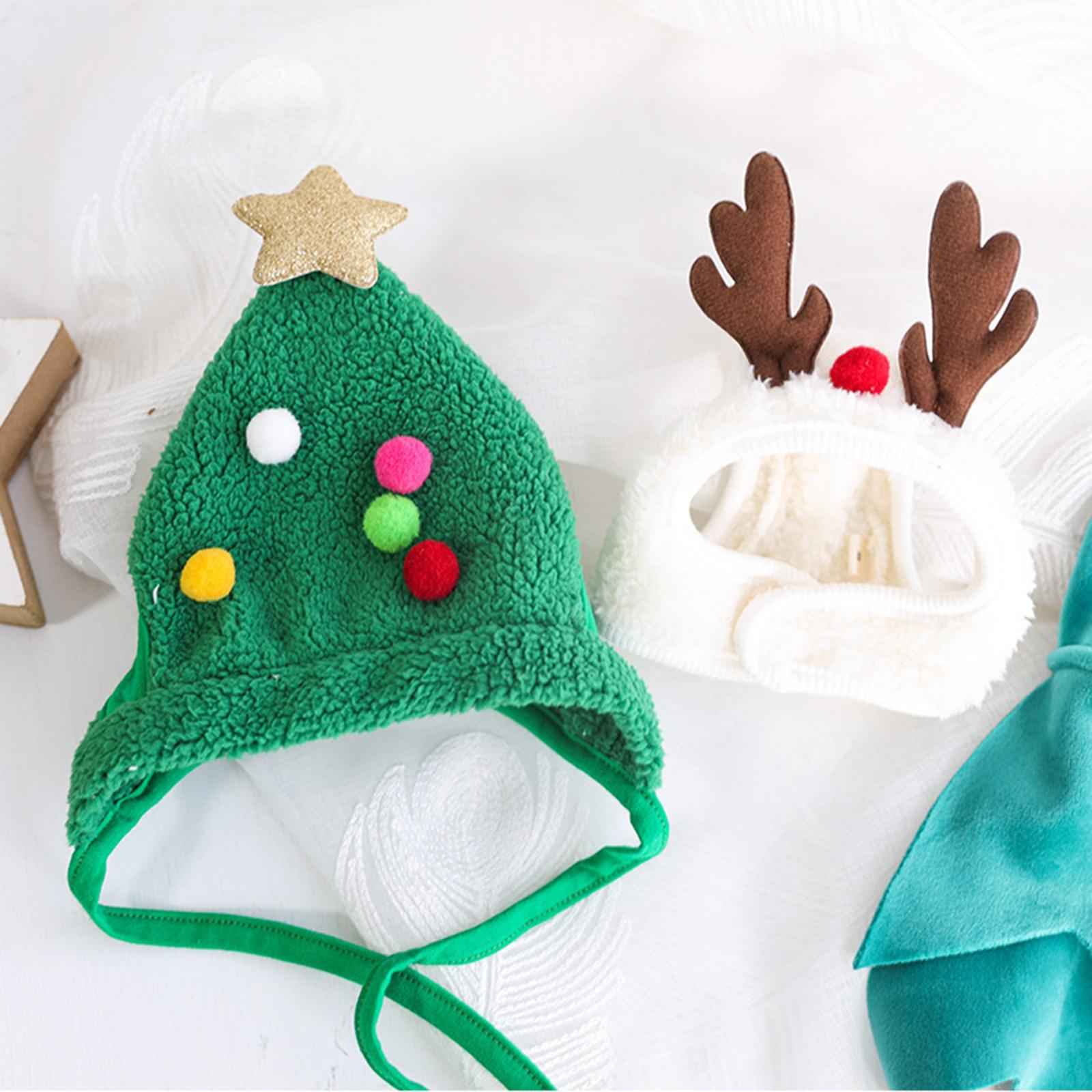 Cute Christmas Dog Hat Warm Winter Soft Headdress for Dogs Party Festival White L