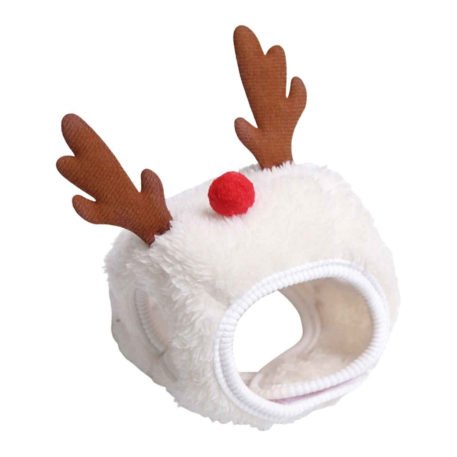 Cute Christmas Dog Hat Warm Winter Soft Headdress for Dogs Party Festival White L