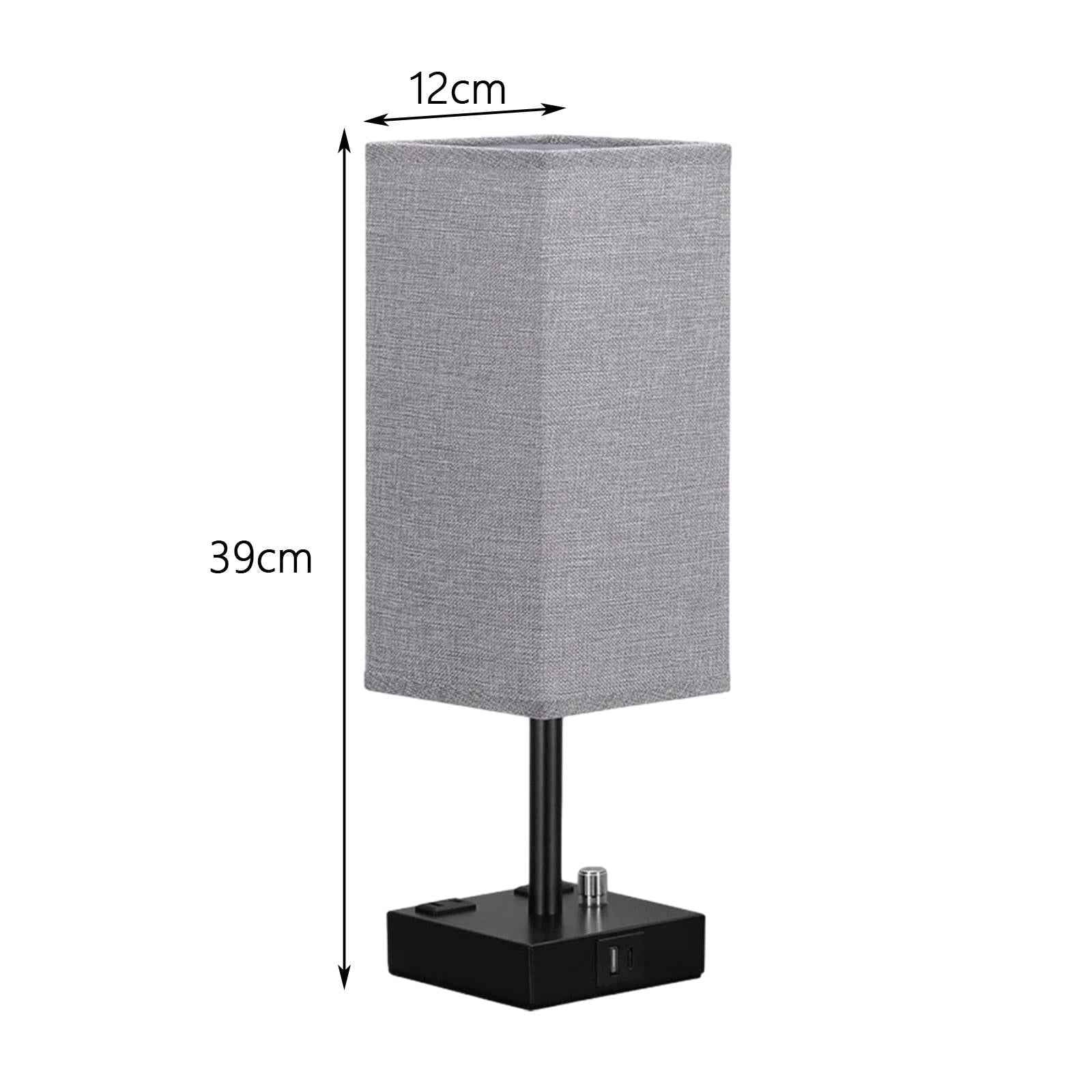 Bedside Lamp with USB Port with Outlet with Black Metal Base Bedroom Lamp Gray