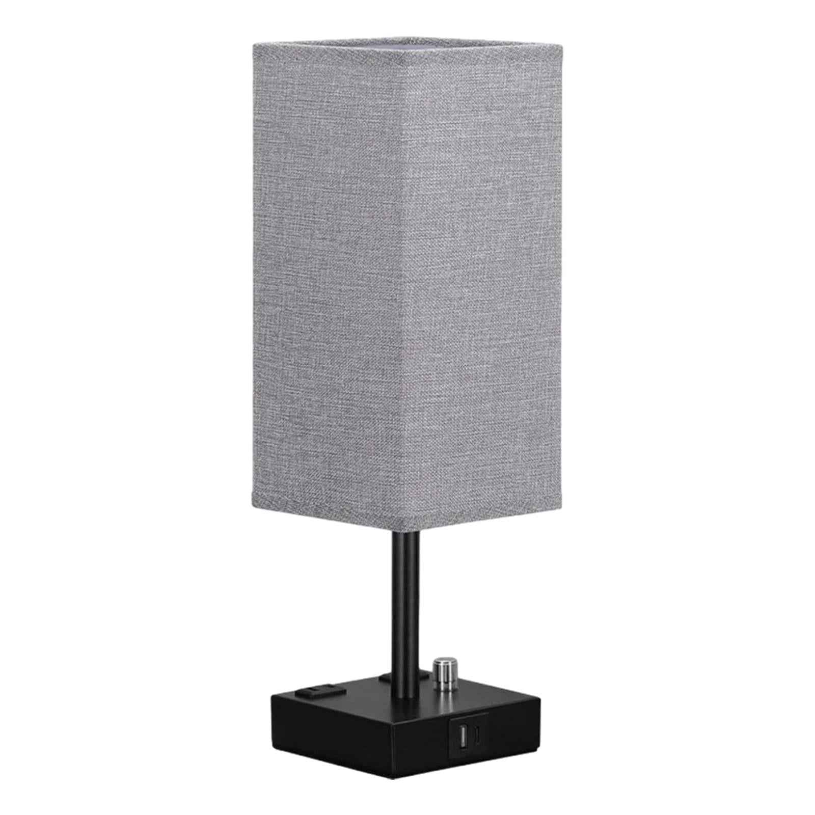 Bedside Lamp with USB Port with Outlet with Black Metal Base Bedroom Lamp Gray
