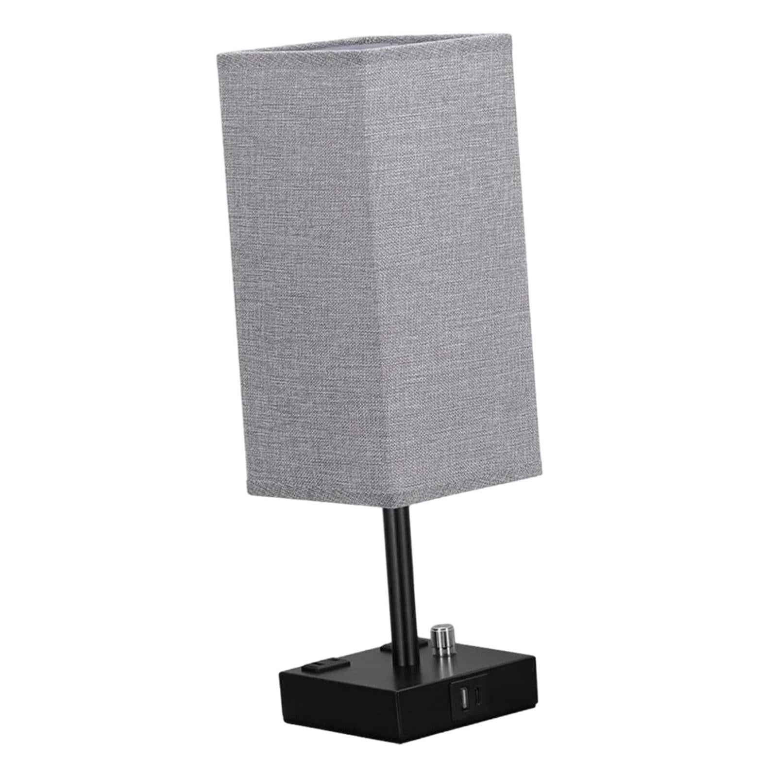 Bedside Lamp with USB Port with Outlet with Black Metal Base Bedroom Lamp Gray