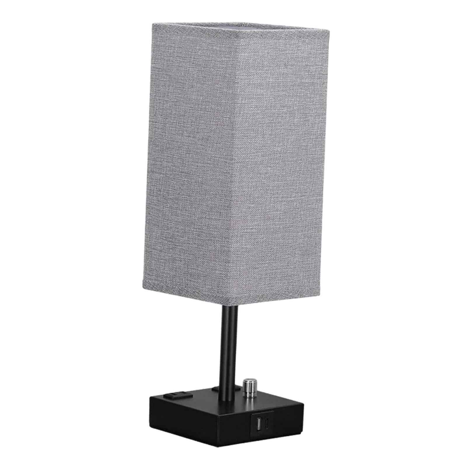 Bedside Lamp with USB Port with Outlet with Black Metal Base Bedroom Lamp Gray