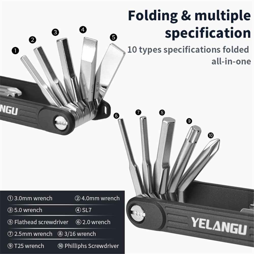 YELANGU LW-A02 10-in-1 Aluminum Alloy + Steel Multi-Function Wrenches Portable Repairing Tool