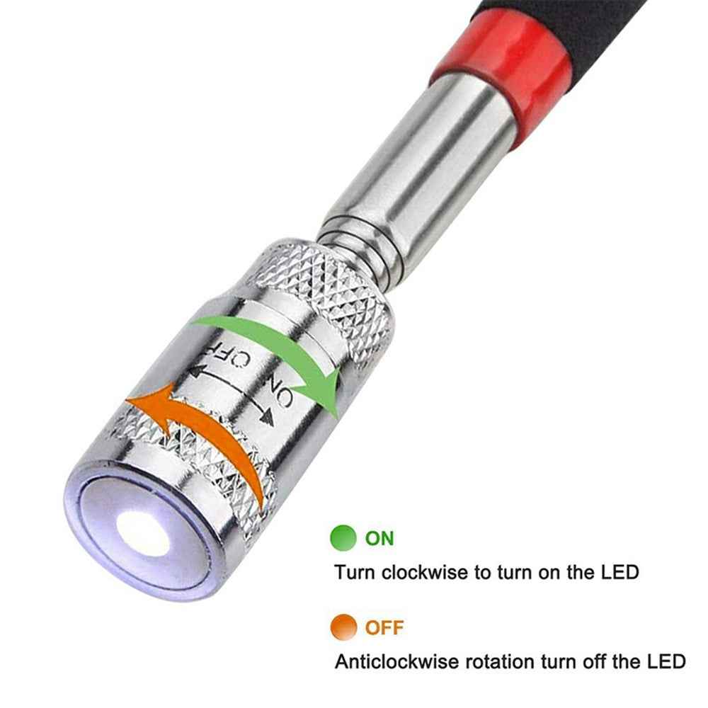 2Pcs LED Magnetic Iron Pickup Tool Telescoping Extendable Stainless Steel Retrieval Rod with Light
