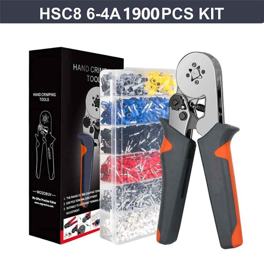 HSC8 6-4A Ferrule Crimping Pliers with 1900Pcs Terminals Wire Connector Electrical Repair Kit