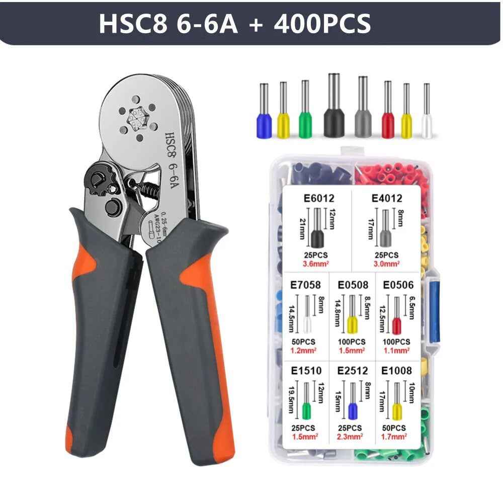 HSC8 6-6A Ferrule Crimping Pliers with 400Pcs Terminals Wire Connector Electrical Repair Kit