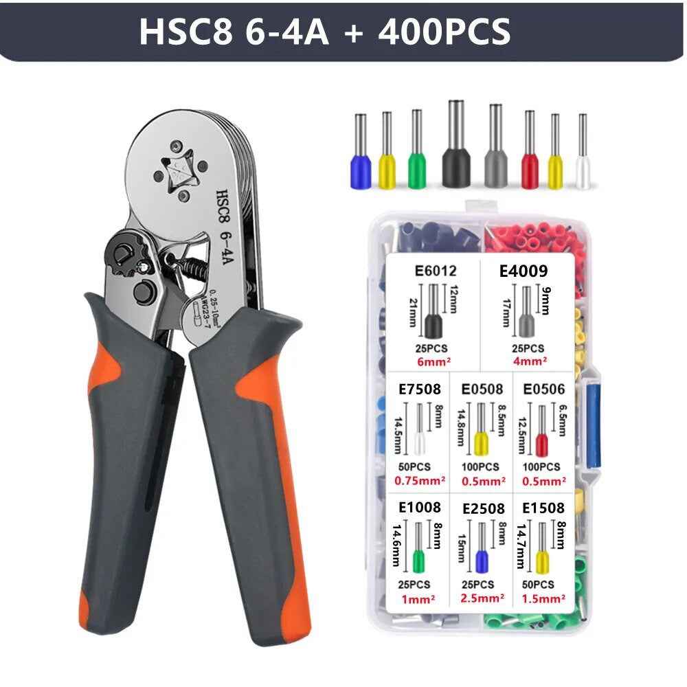 HSC8 6-4A Ferrule Crimping Pliers with 400Pcs Terminals Wire Connector Electrical Repair Kit