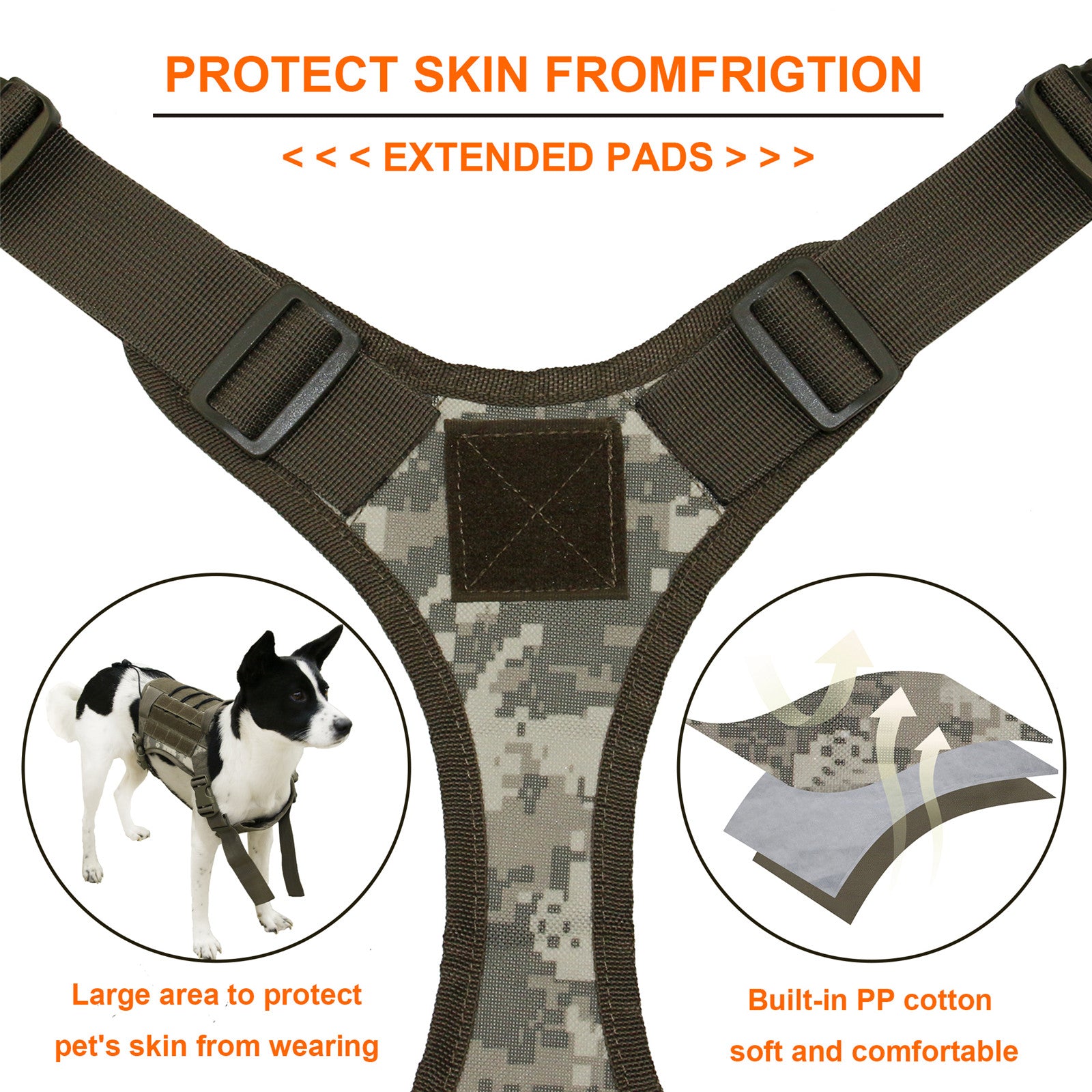 Camouflage Molle Dog Vest Leash Pet Traction Rope Dog Training Walking Lead Leash, Size: M - Black