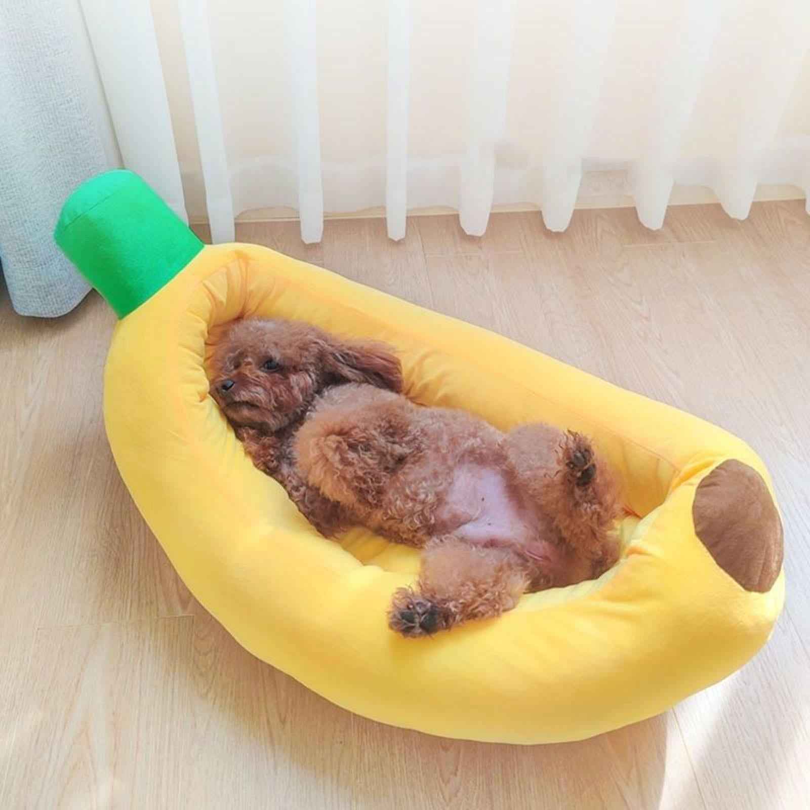 Dog Bed Banana Shape Breathable Plush 47x28x13cm Cozy and Soft Puppy Cushion
